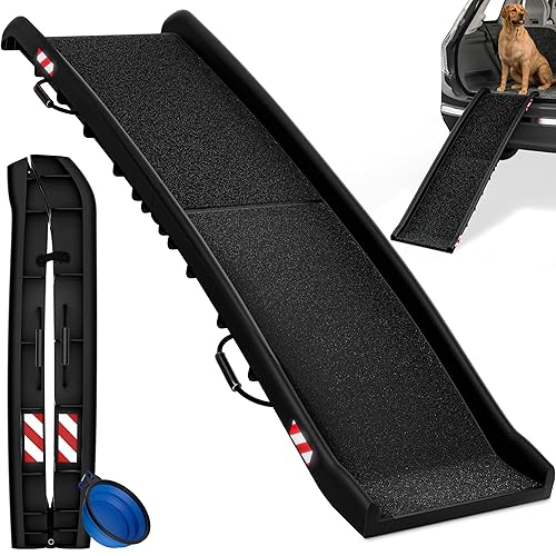 CADOCA® Hunderampe Auto klappbar 90kg kompakt 156x40cm Tragegriff Sicherungsbügel Reflektoren