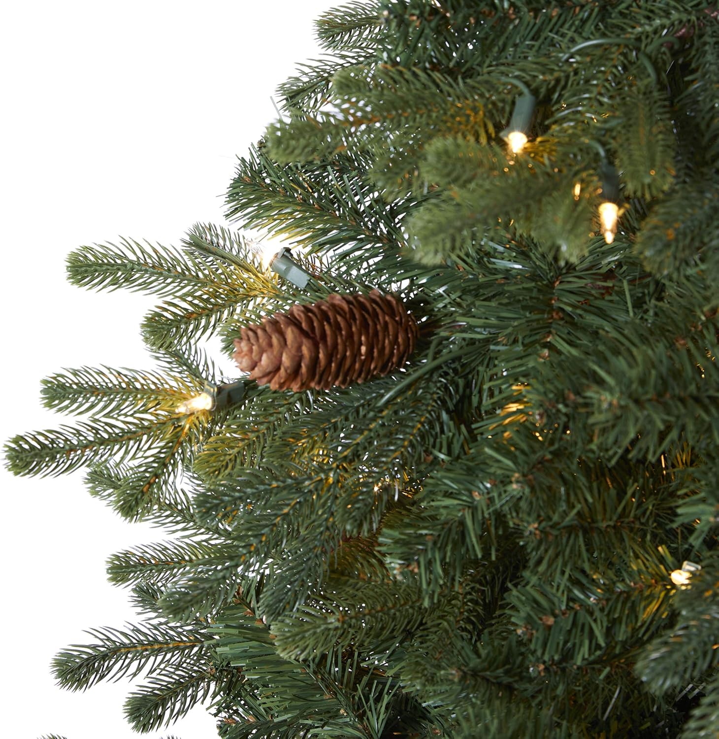 Nearly Natural 5.5ft. Yukon Mountain Fir Artificial Christmas Tree with 250 Clear Lights, Pine Cones and 800 Bendable Branches