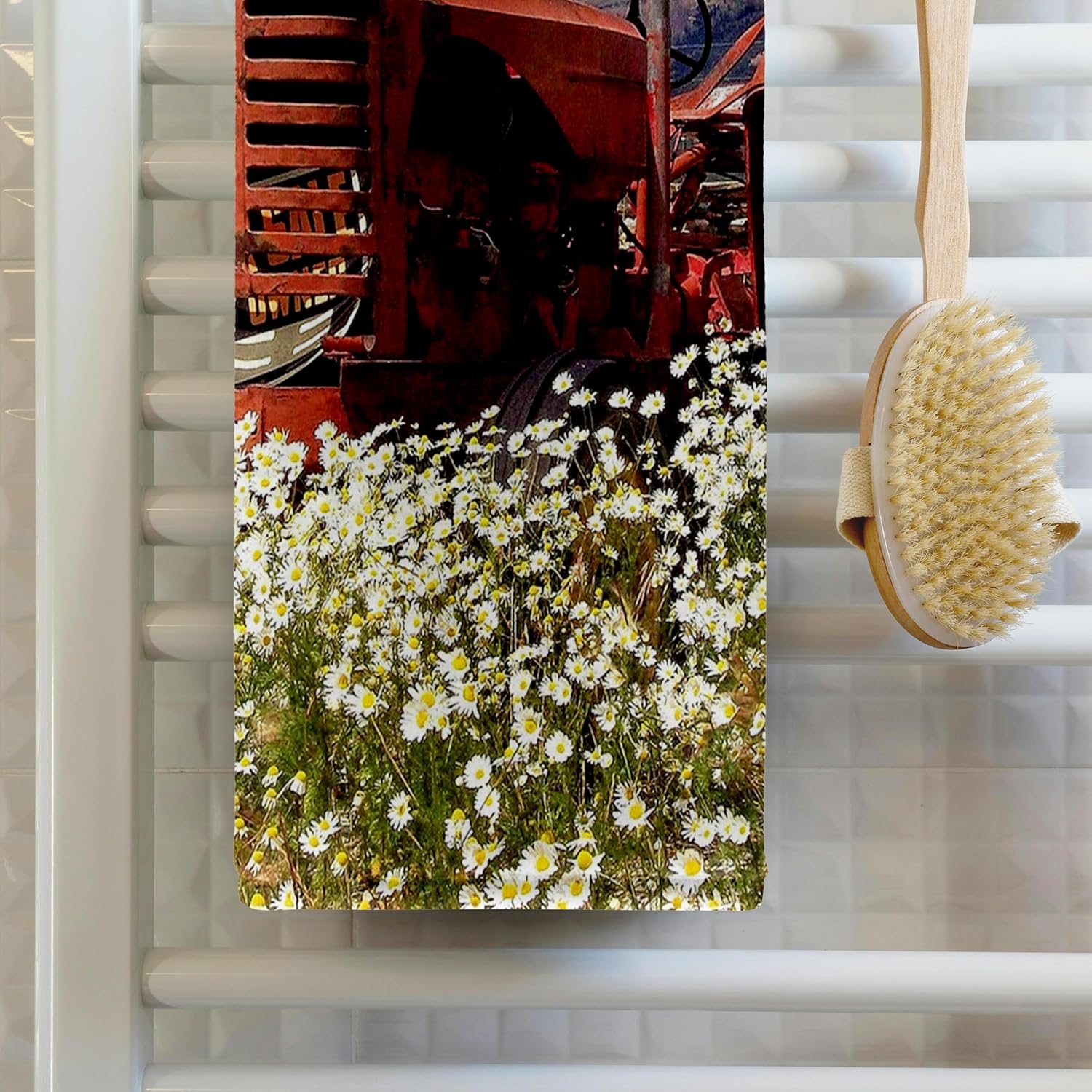 3dRose Image of Vintage Tractor Out in The Country with Wild Flowers 22x30 Bath Hand Pool Towel