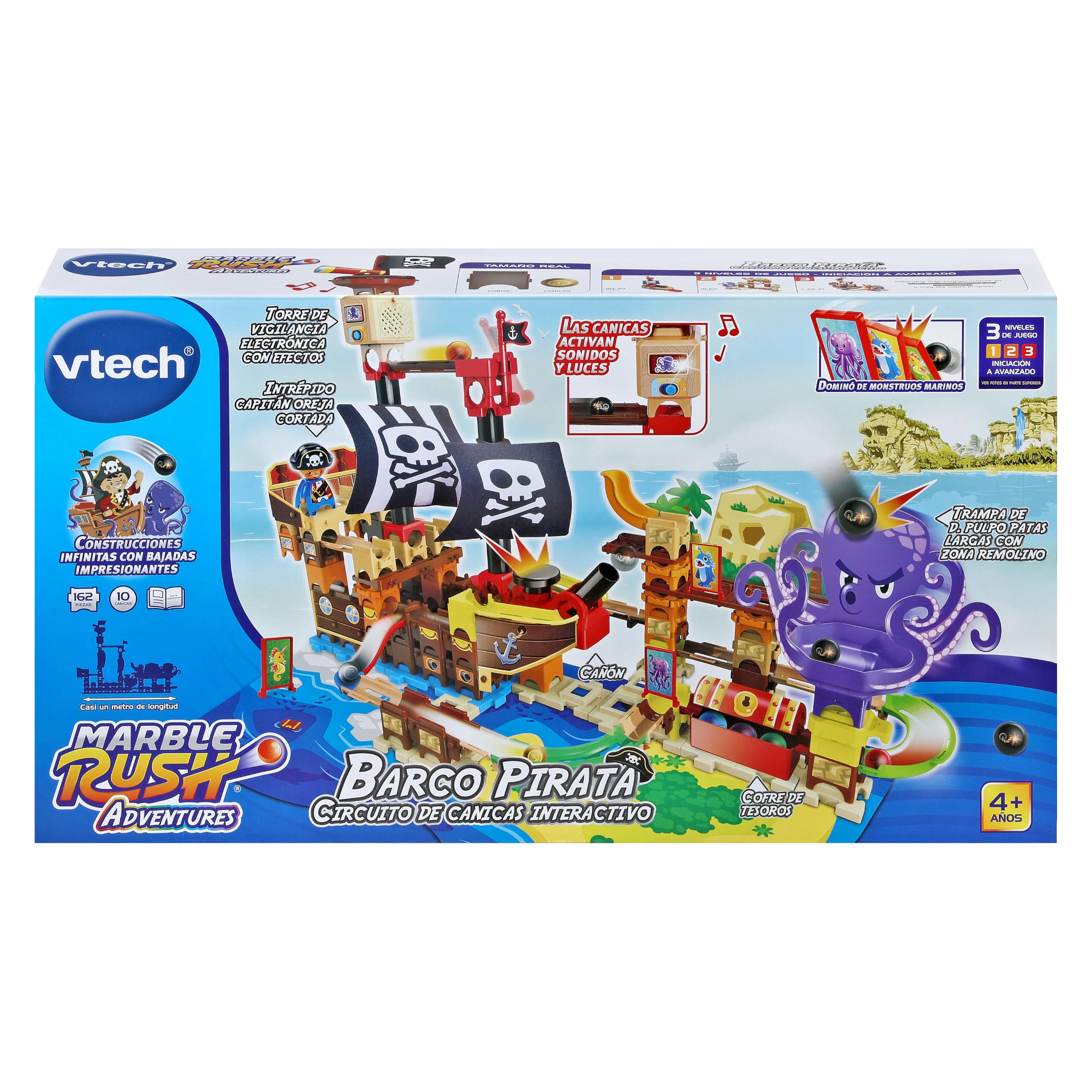 VTech - Marble Rush Barco Pirata, Circuito de canicas Interactivo, Juguete para niños +4 años, Versión ESP
