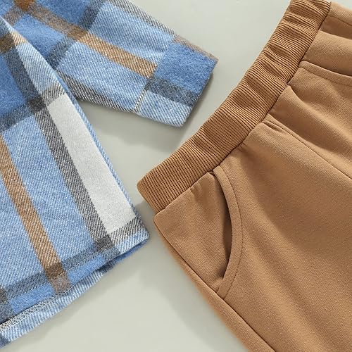 Miniatura 6 de Camisa de manga larga con capucha y botones para niños y niñas con capucha y pantalón de color liso, ropa de otoño