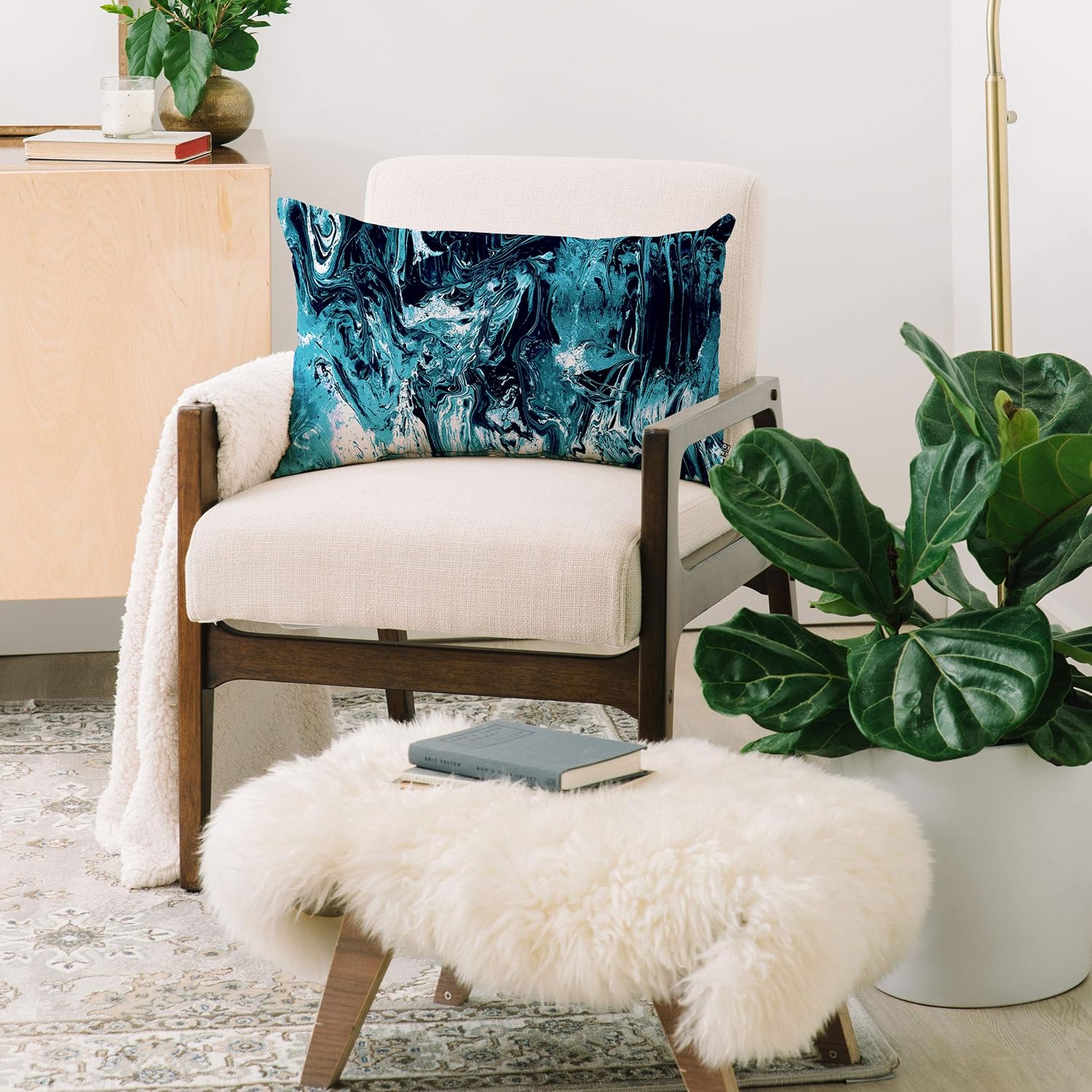 Deny Designs Cayenablanca Blue Marble Oblong Throw Pillow, 23" x 14"