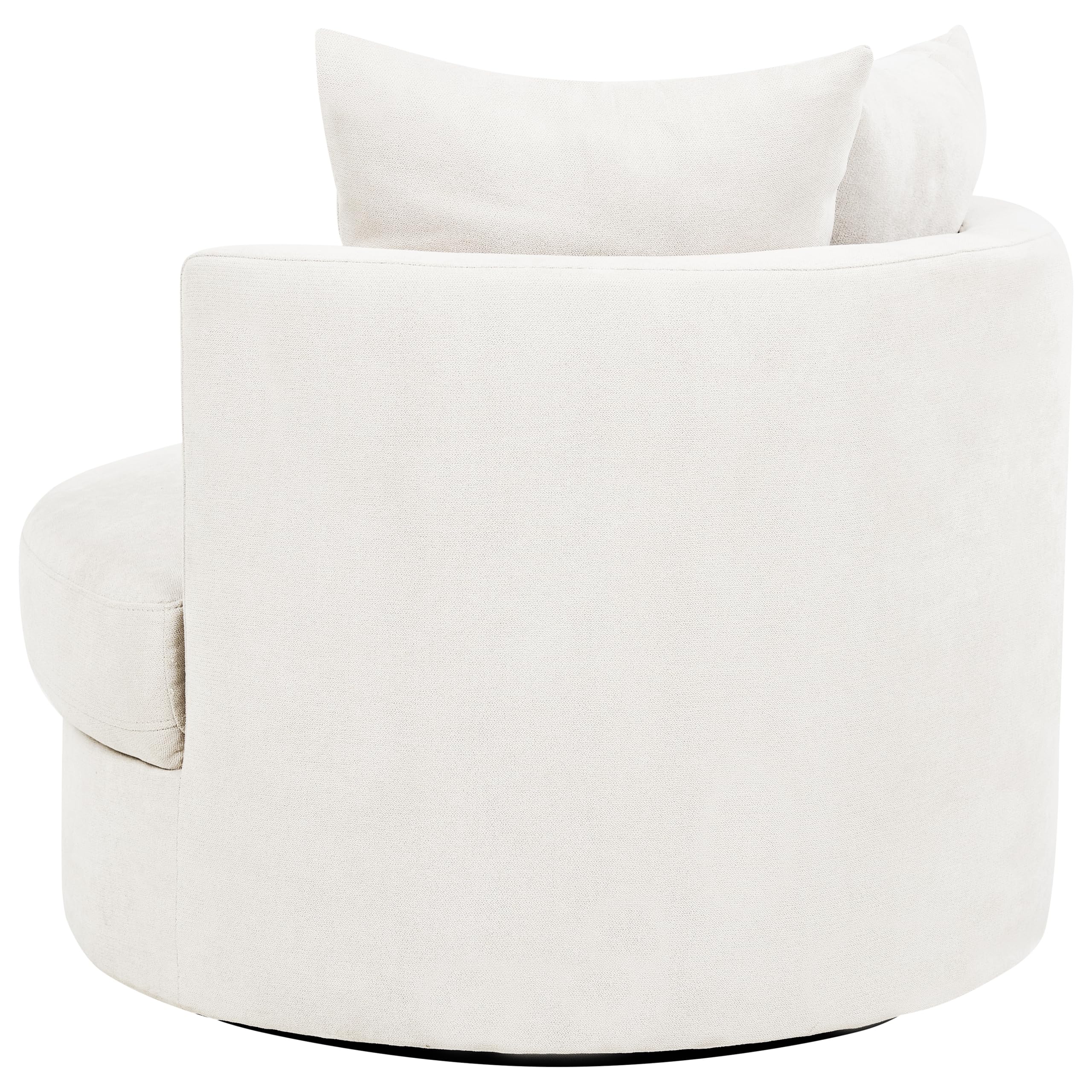 Sessel Stoff beige rund mit Drehfuntion 2 Kissen Metallgestell modern Dalby