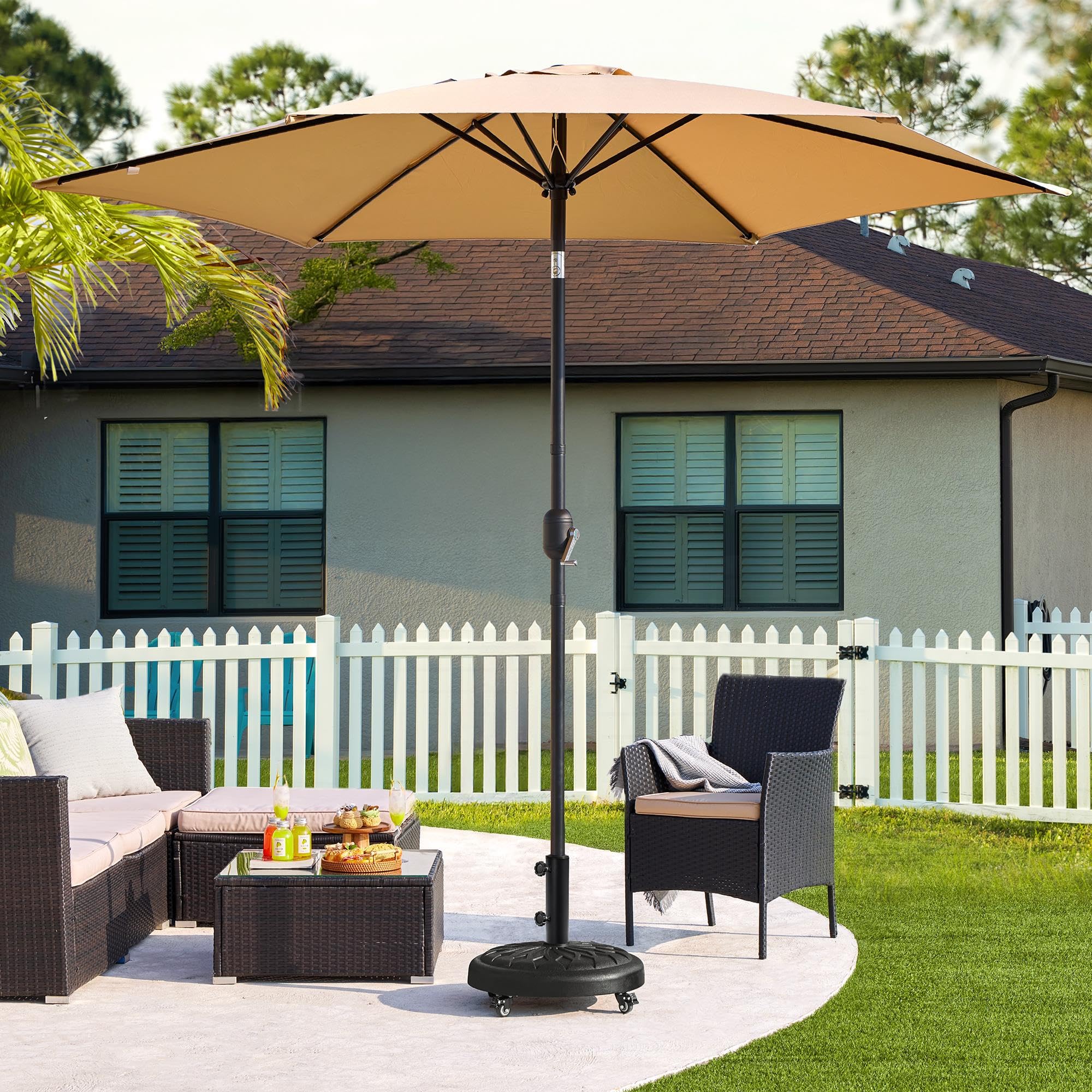 Abician Pied de Parasol Rond à roulettes 24,72 kg，Base de Parasol Standard en Résine pour Mât de Ø 34mm/38mm/48mm du Parasol, Patio Jardin Extérieur Marché Noir
