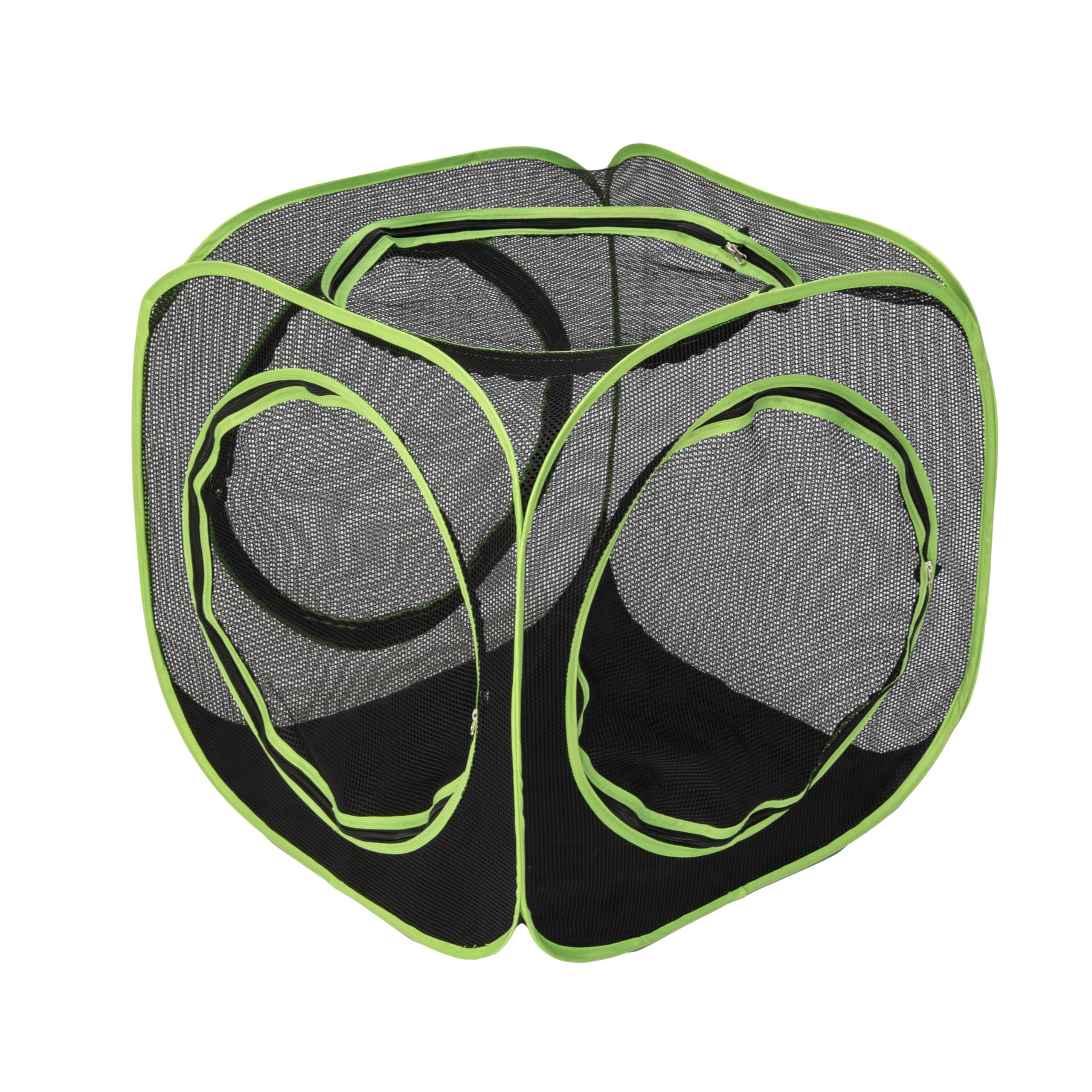 Kitty City Large Outdoor Cat Play Cube, Mesh Pop-Up Cat Enclosure for Indoor & Outdoor Use, Expandable Modular Cat Playpen with Zippered Access - Green