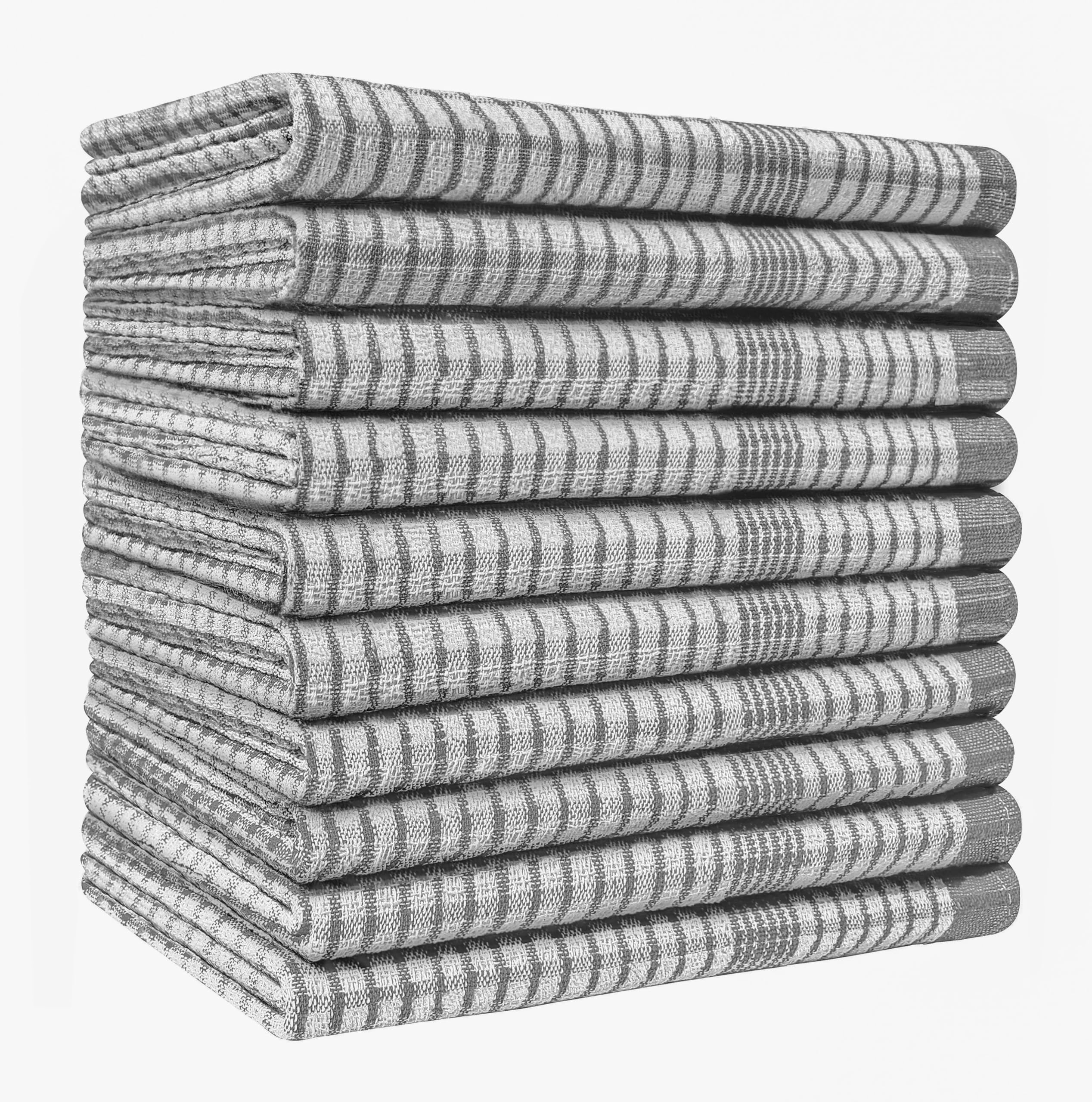Quick Cleaning Supplies Pack of 10 Heavy Duty (80gm/pc) WonderDry® Checked Cotton Kitchen Tea Towels - Absorbent - Durable & Long Lasting – Professional Grade — image 1
