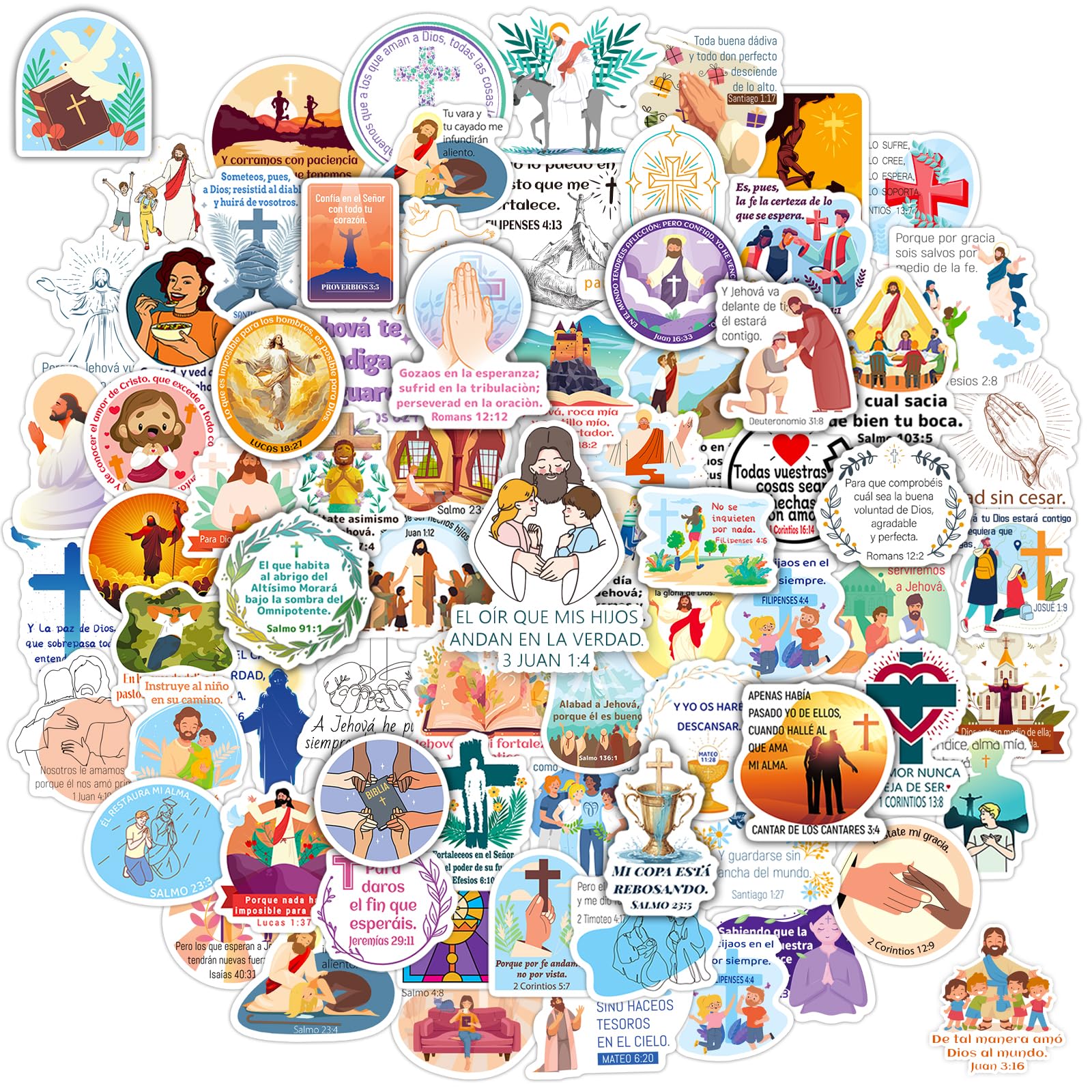 HomSeon Spanish Chiristian Stickers, 100Pcs Bible Verse Stickers in Spanish for Students Teacher Christian Sticker Bulk Water Bottles Scrapbook Sunday School Faith Religious Gifts