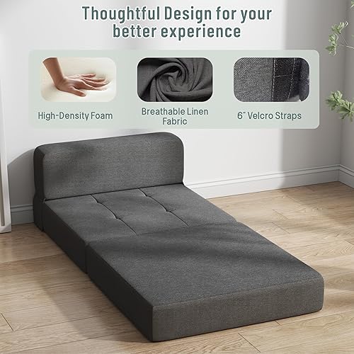 Miniatura 4 de ZeeFu Sofá cama plegable, futón de espuma viscoelástica, sofá cama convertible, moderno, tela de terciopelo marrón, cómodo sofá cama para sala de