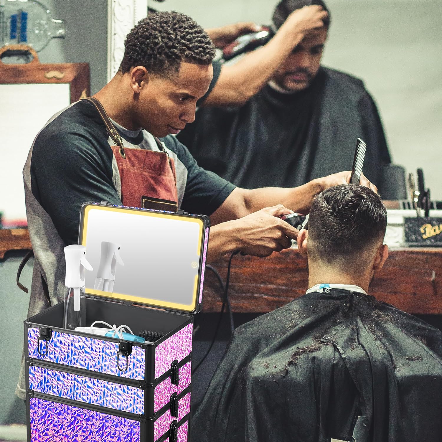 Rolling Makeup Case with Lighted Mirror, Makeup Train Case with Large Drawer, Cosmetology Case, Travel Makeup Organizers, Professional for Salon Barber, Nail, Tattoo, Multicolor Purple - Image 8