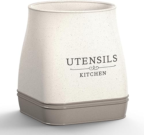 Soporte de cerámica para utensilios de cocina, color beige, organizador grande para utensilios de cocina, elegante soporte de cerámica para