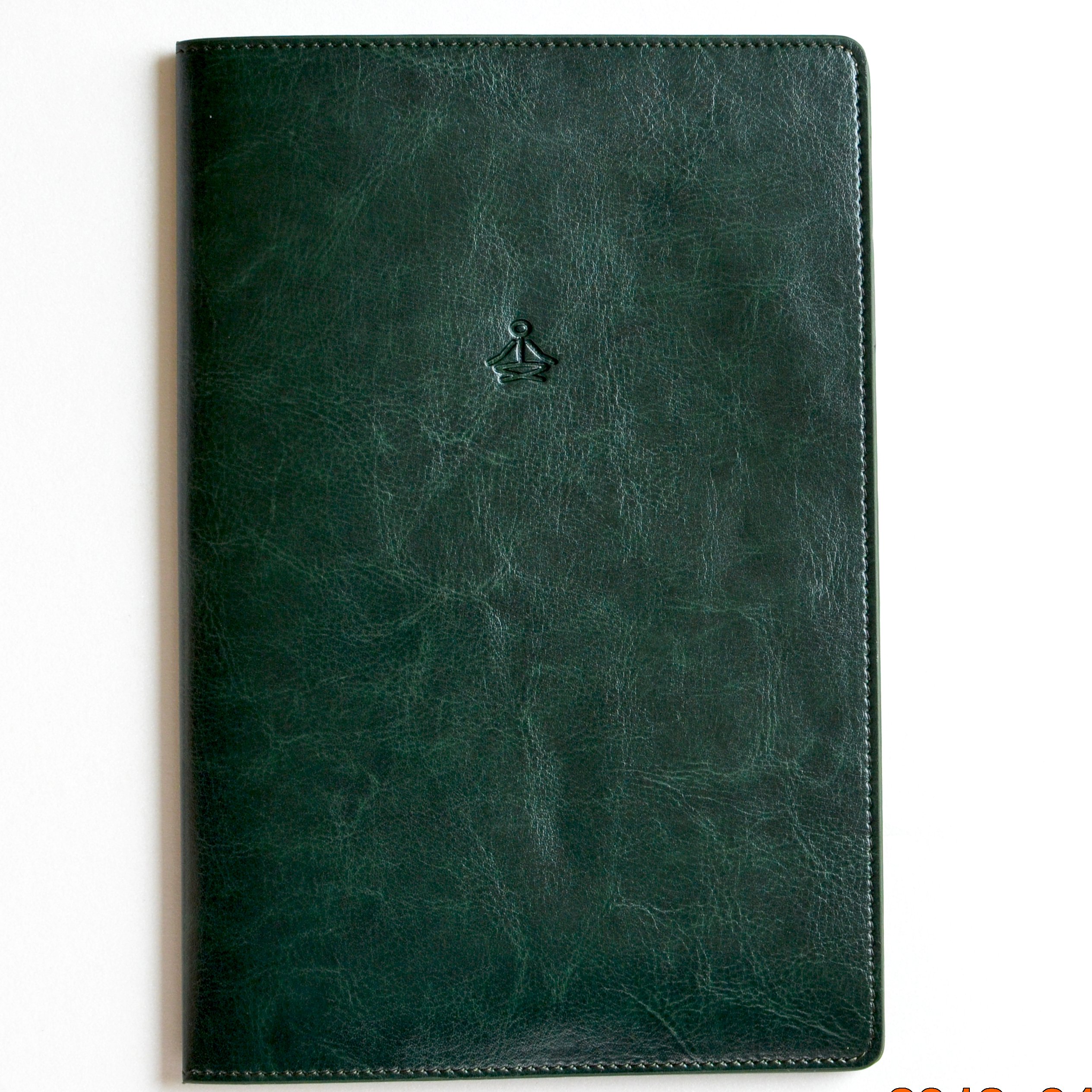 Premium Leather Memo Pad Cover & Holder Note Cover - Seated Meditation, Sukhasana Symbol (deep Green)