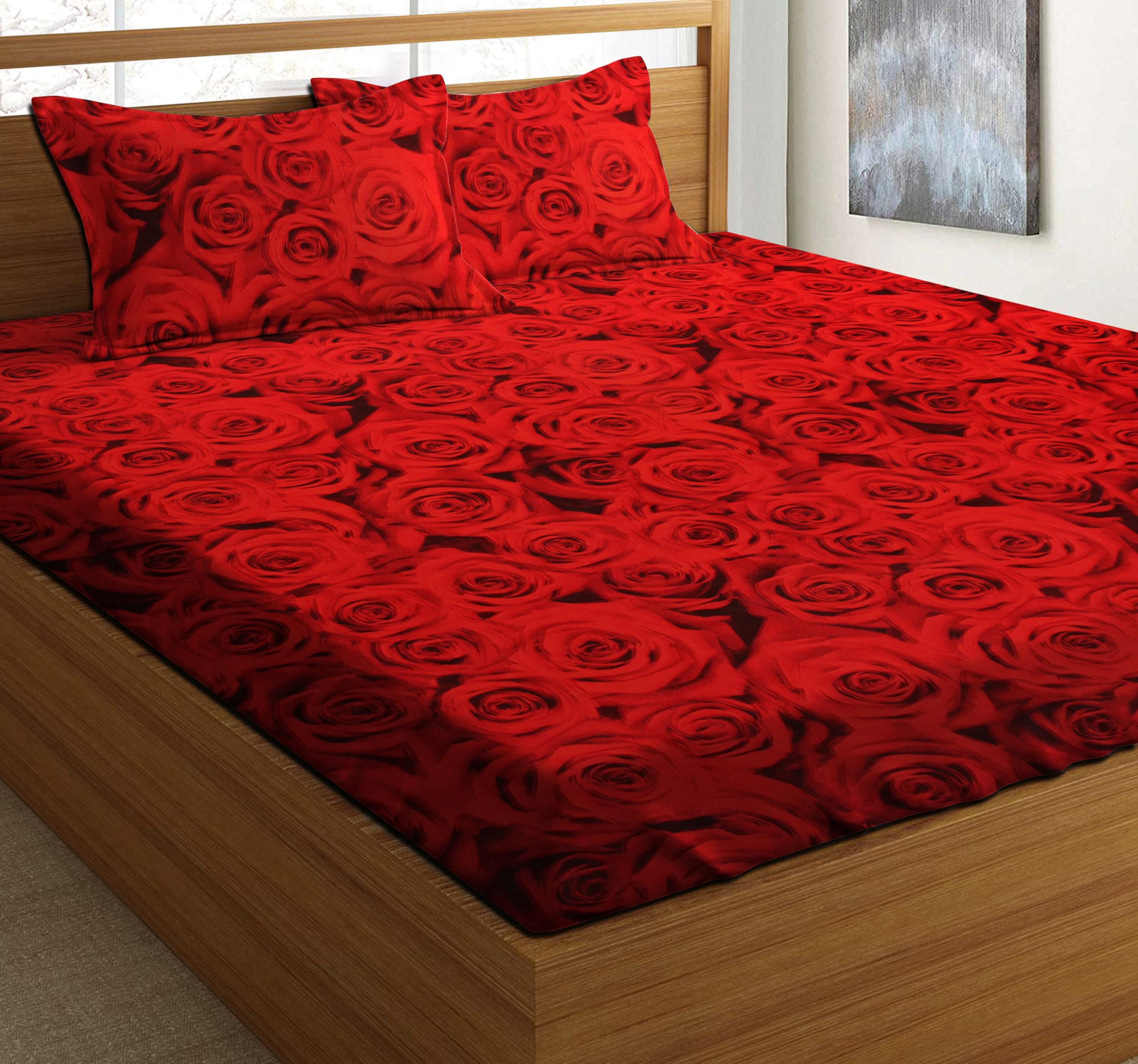 PHOUR HUB 144 TC Microfibre Double Bedsheet with 2 King Size Pillow Covers Pack of 1 (A)