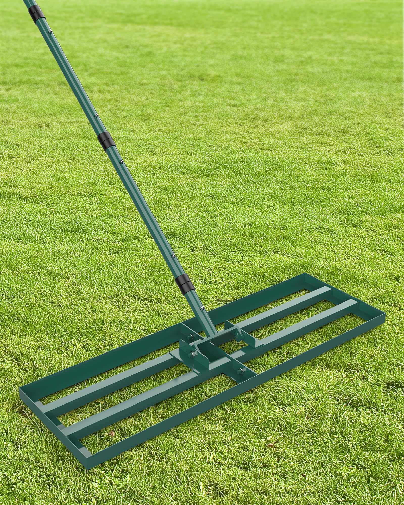 Rasen Rakel 76x25cm, Nivellierrechen, Rasenrechen breit Sanden, Rakel für Rasen mit 198cm Stiel, Garden Rechen Vertikutierer für Hof Garten, Golfplatz
