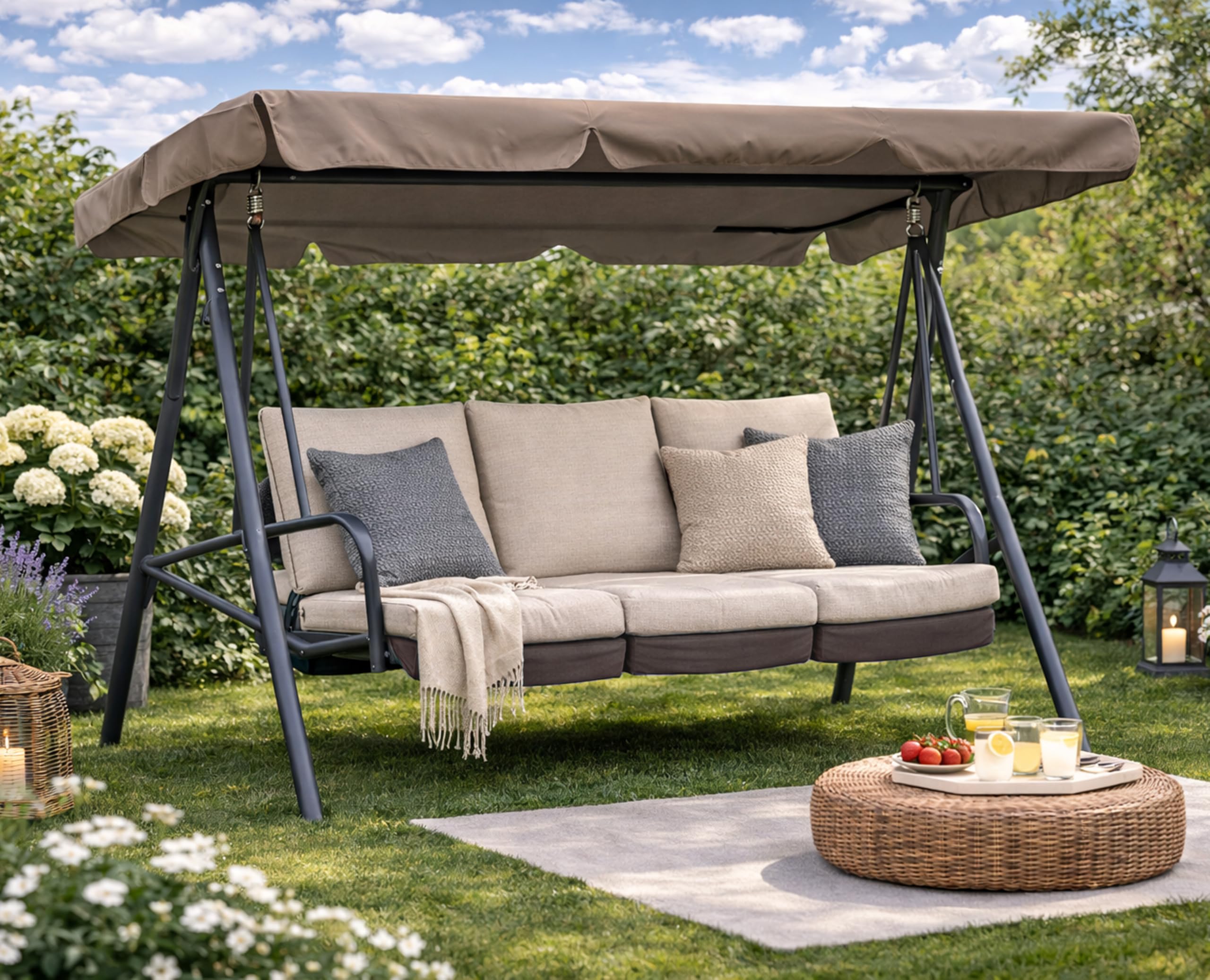 Quick Star Toit de Balancelle 200 x 145 cm Brun-Gris Impermeable | Toile de Rechange pour Balancelle 3 Places Universelle UV 50
