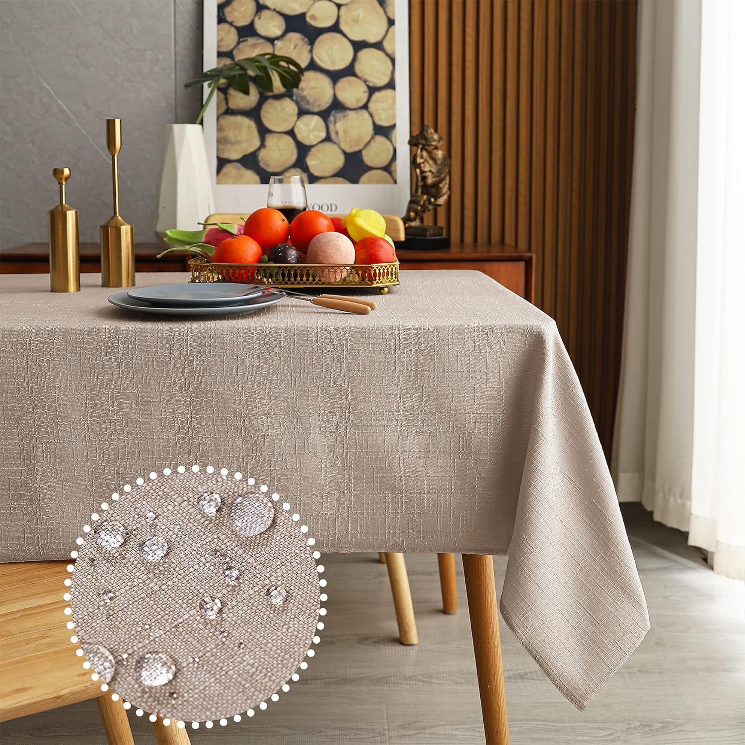 MikiUp Faux Linen Rectangle Tablecloth - Waterproof, Wrinkle Resistant and Washable Slubby Texture Wrinkle Table Cloth, Indoor & Outdoor Table Cover for Kitchen Party and Banquets : Home & Kitchen