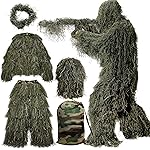 MOPHOTO 5 in 1 Ghillie Suit 3D Camouflage Hunting Suits - Jacket, Pants, Hood, Carry Bag for Adults & Youth, M/L/XL/XXL