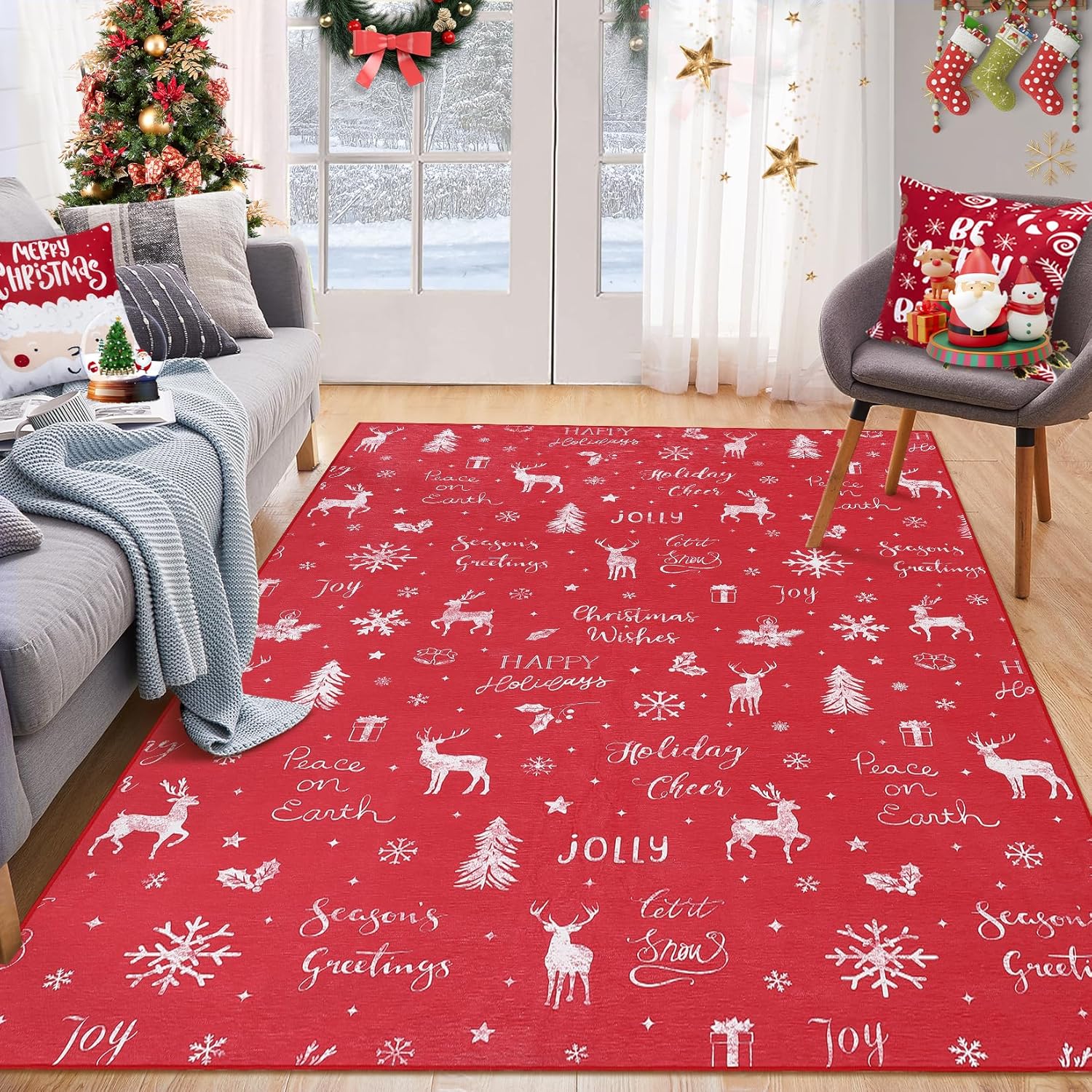 ROYHOME Large Christmas Area Rug 5x7 Living Room Boho Area