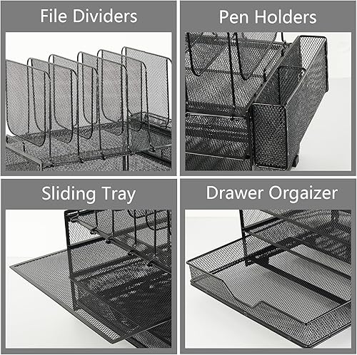 Miniatura 3 de Organizadores de papel de escritorio y accesorios, bandejas de letras de 3 niveles con 5 soportes verticales para archivos, cajón y soporte para