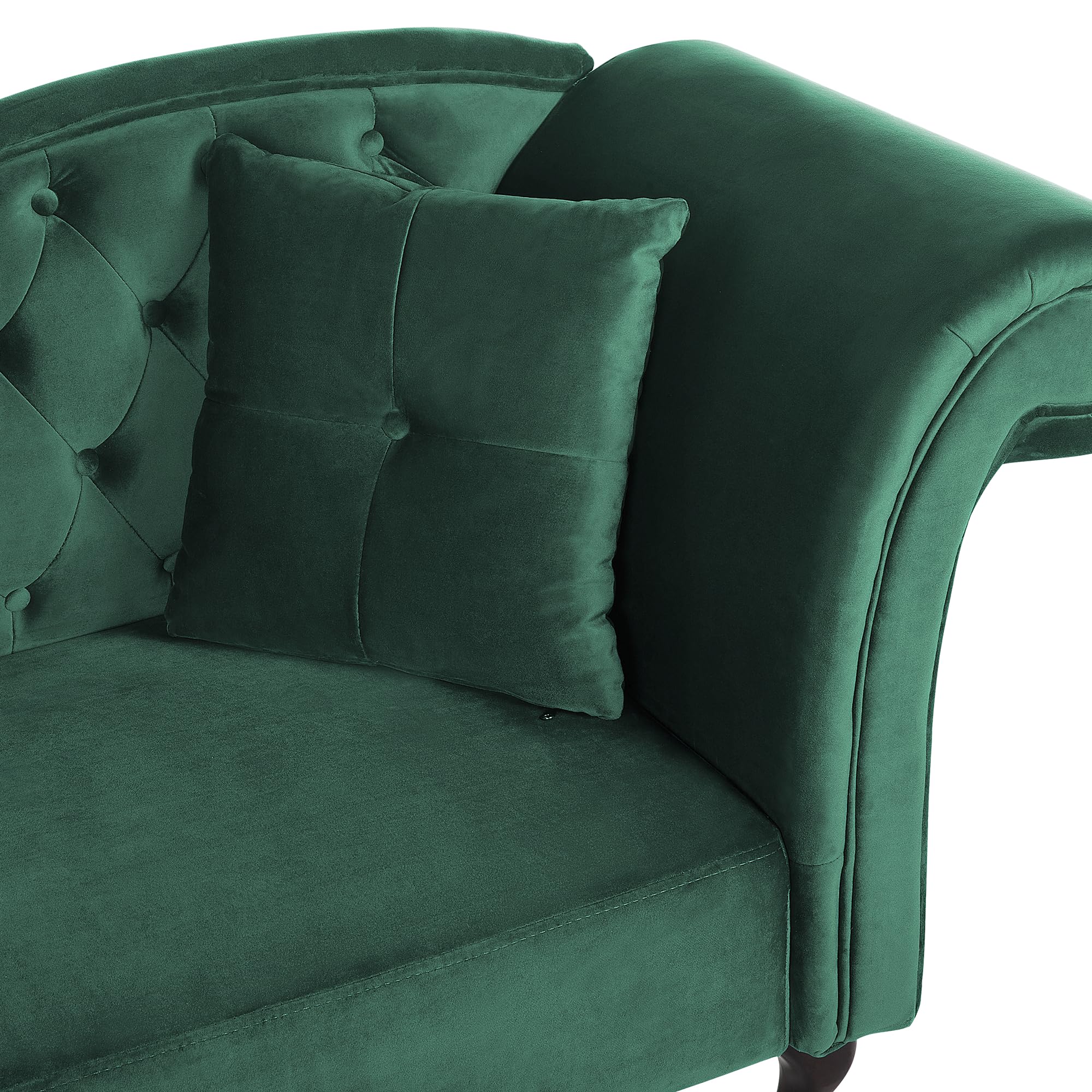 Chaiselongue Samt grün rechts gesteppt mit Kissen Chesterfield-Stil Lattes