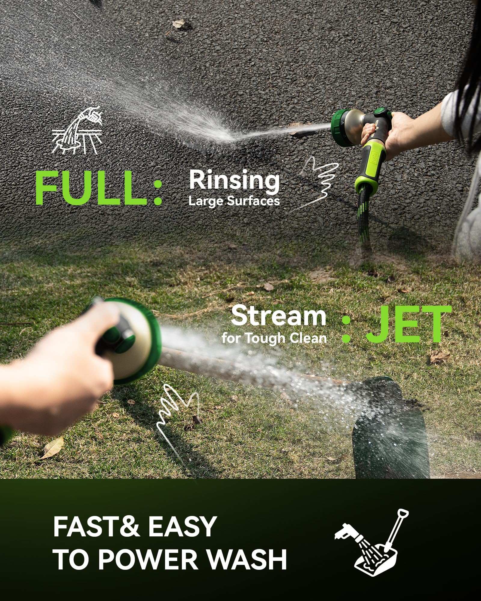 RAINPOINT Douchette de jardin en métal 8 fonctions - Débit d'eau réglable - Vert olive