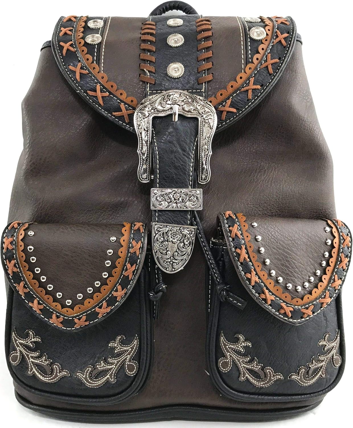 Zelris Western Country Floral Buckle Rucksack Backpack (Tan)