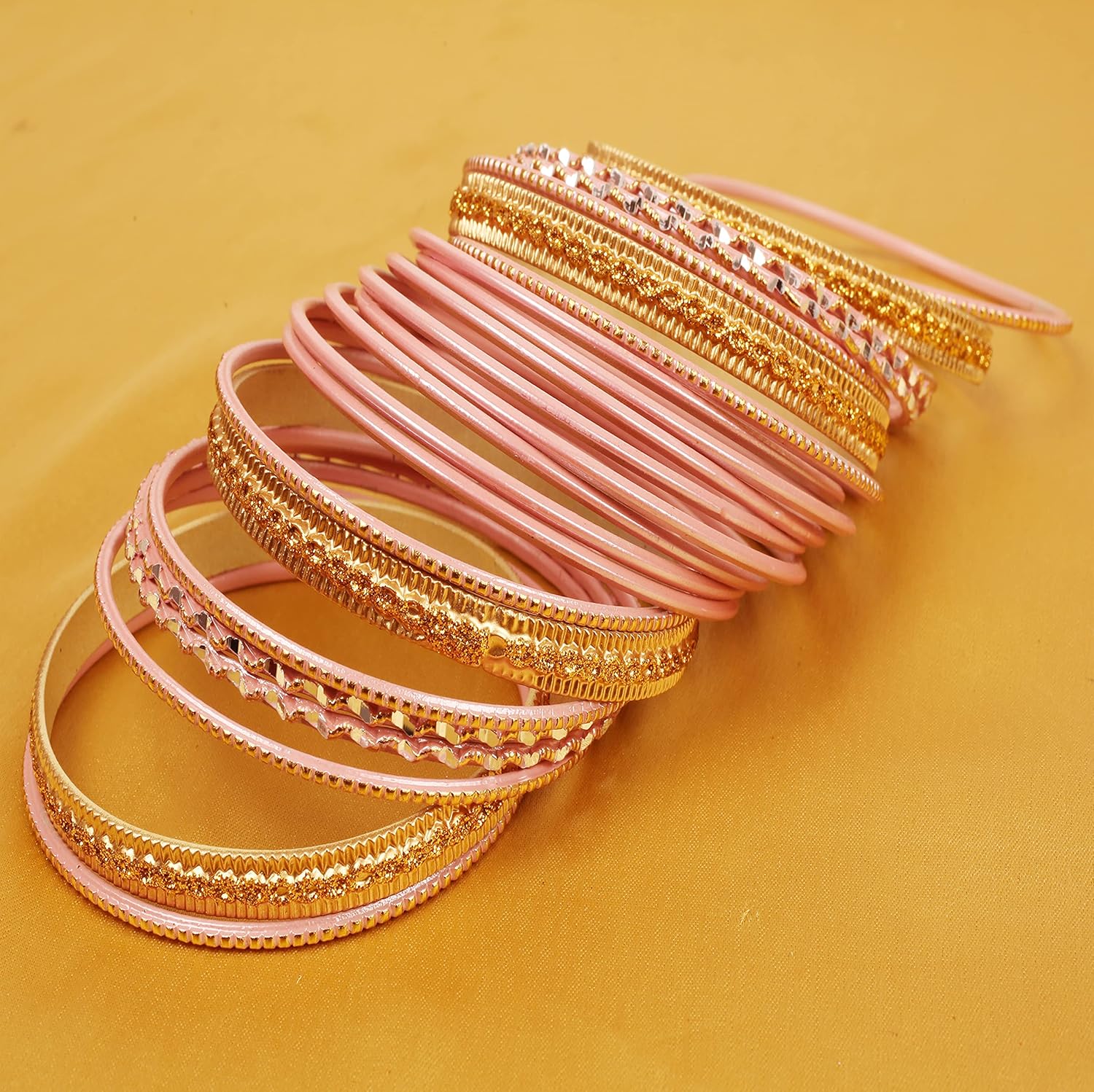 Touchstone Indian Metal Bangles for Women Gold Alloy Bracelets desi 2 Dozen Bangle Collection Bollywood Women's Jewelry Set Multi Stacking Wide Chunky Textured Golden Set of 24 in Gold or White Tone - Image 8