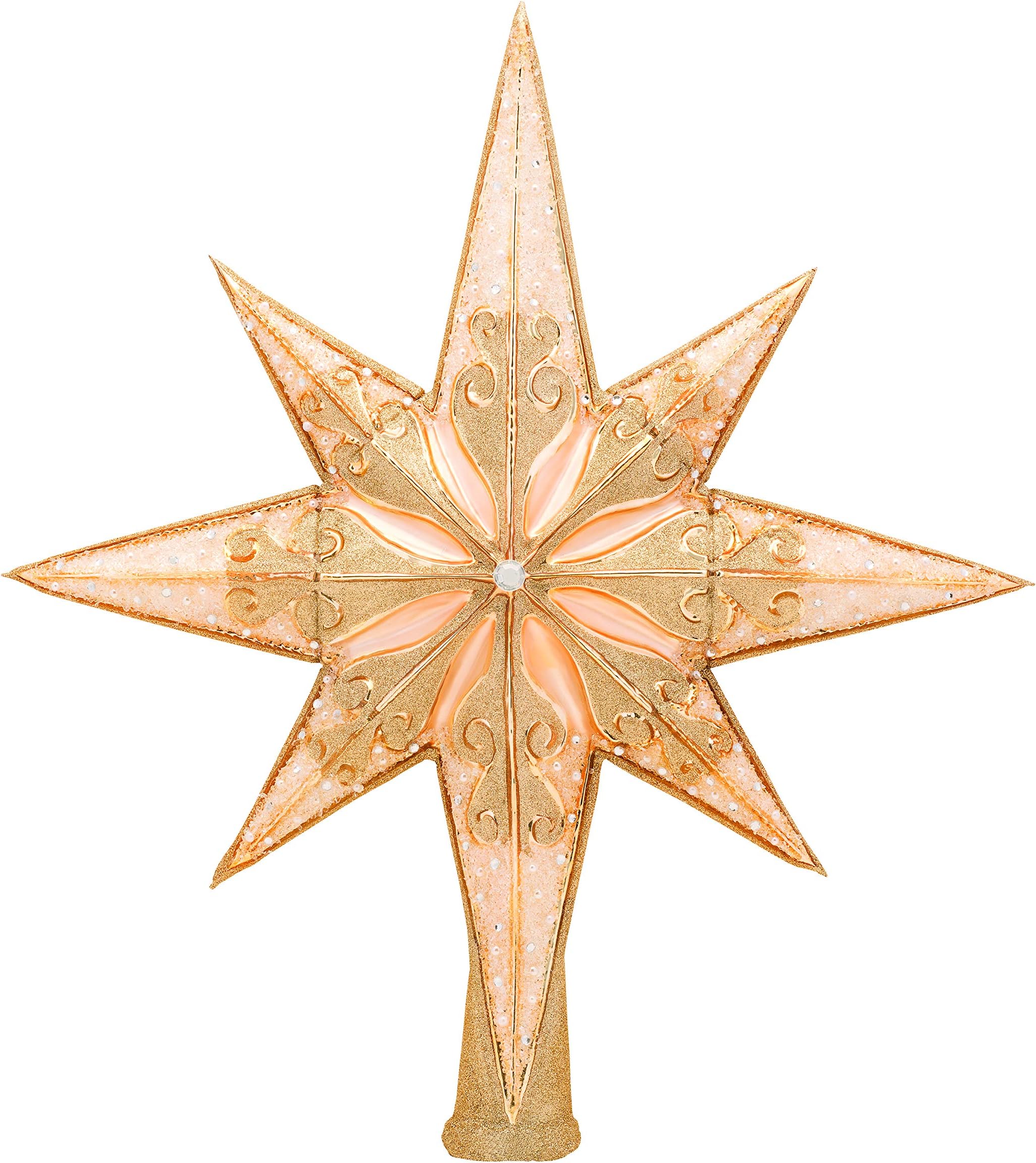 Christopher Radko Hand-Crafted European Glass Christmas Decorative Finial Tree Topper, Champagne Stellar