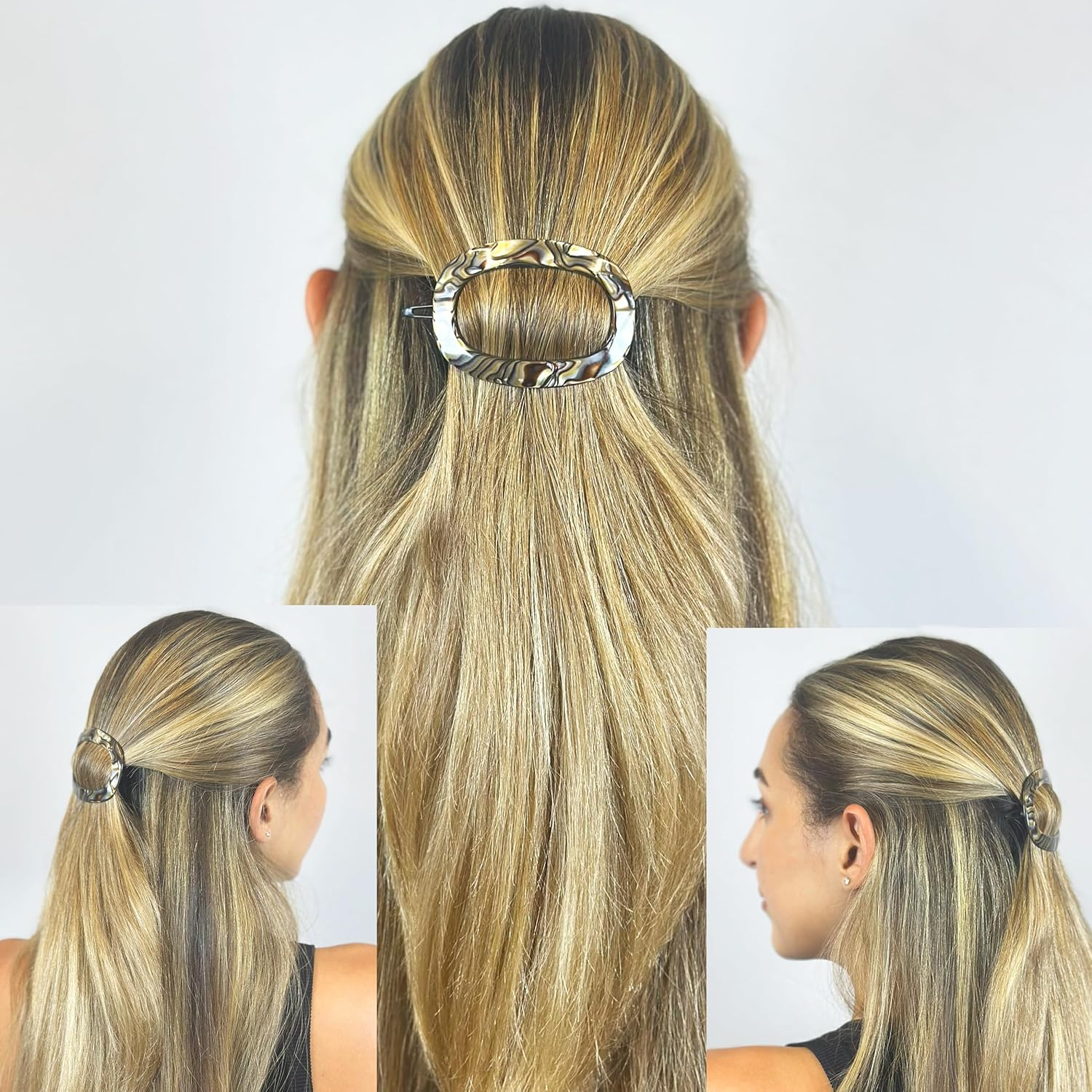 Camila Paris CP3355 French Hair Barrette Clip for Women, Handmade, Onyx, Slide-in Metal-Free Closure, Strong Hold Grip Hair Clips for Girls, No Slip Durable Styling Hair Accessories, Made in France