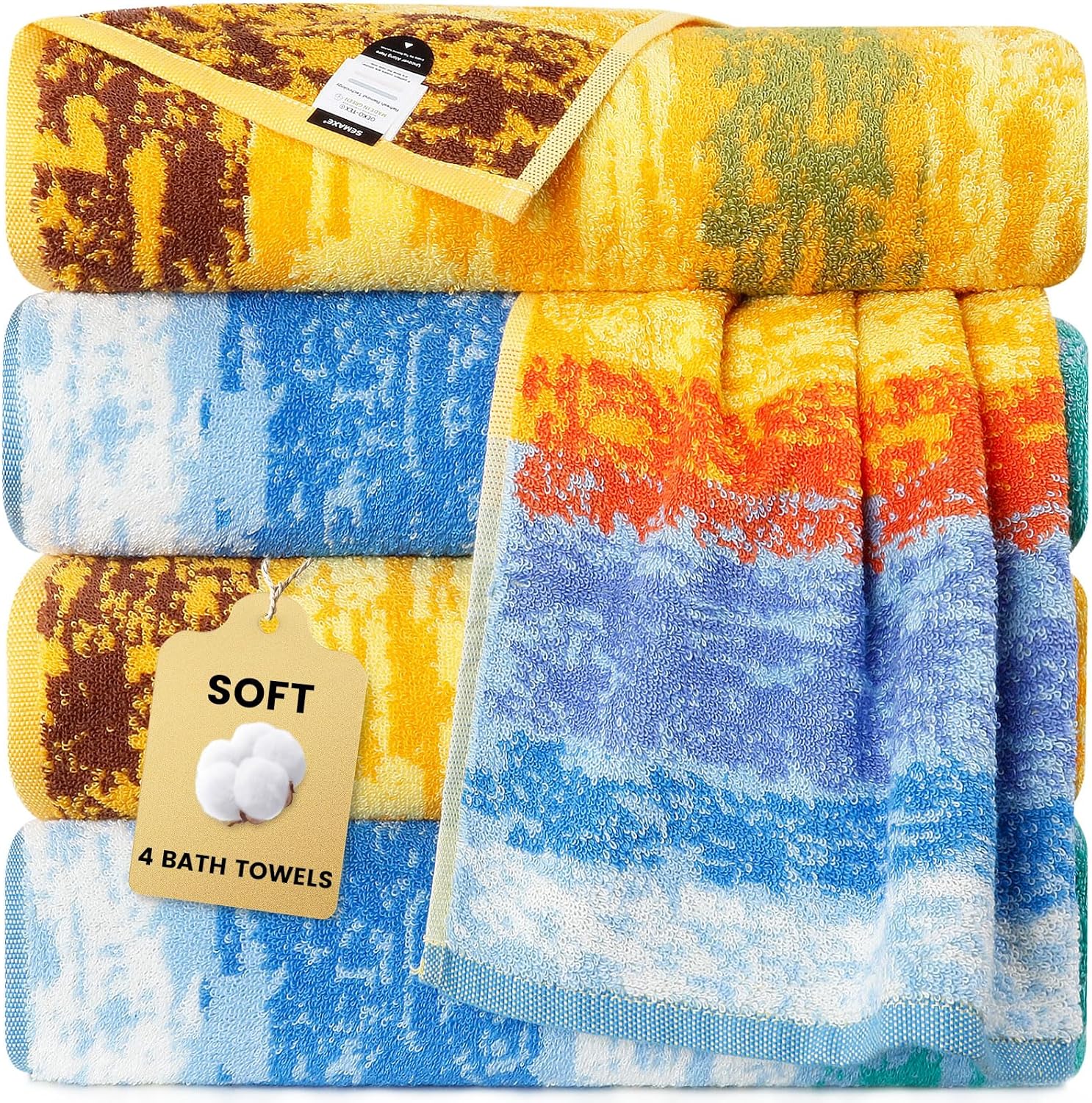 SEMAXE 4-Pack Luxury Bath Towels for Bathroom, 100% Cotton, Soft, Absorbent, and Quick-Drying, 55″x27″, Wheat Filed, Perfect for Hotels, Gyms, and Spas SEMAXE 4-Pack Luxury Bath Towels for Bathroom, 100% Cotton, Soft, Absorbent, and Quick-Drying, 55″x27″, Wheat Filed, Perfect for Hotels, Gyms, and Spas