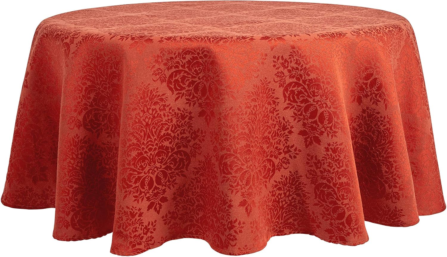 Get Cheap Price Town & Country Living Lexington Damask Rectangle Tablecloth, Stain Resistant/ Machine Washable/Cotton Polyester Blend, 70 Round Rust