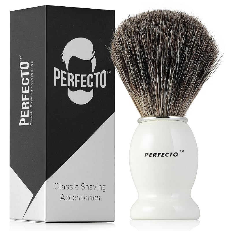 Pincel de barbear Perfecto com cerdas de texugo e cabo branco