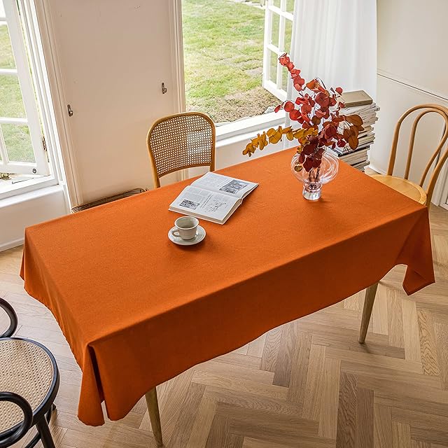 Home Brilliant Coffee Table Cloth Decorative Decorations, Wipe Clean Tablecloth Faux Linen, Dust-Proof Table Protector for Kitchen Table, Orange, 140CM x 183CM