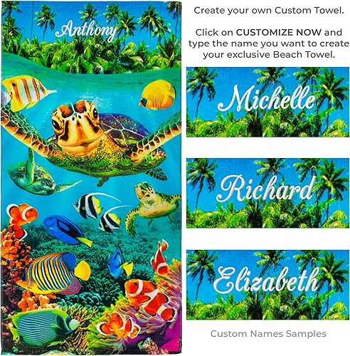 Miniatura 2 de Beachland Turtle - Toalla de playa de 30 x 60 pulgadas peces submarinos playa tropical 100 algodón personalizada tortuga bahía grande 30 x 60