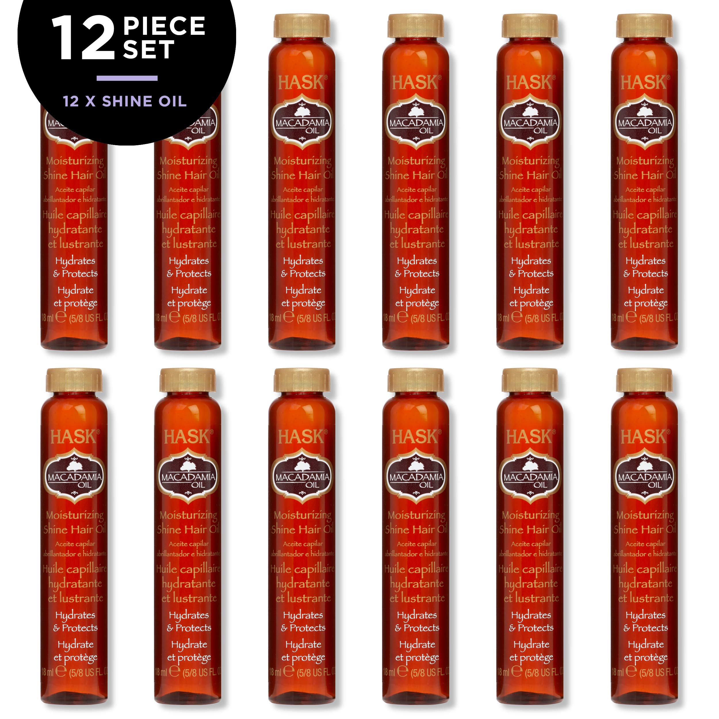 Hask Vials Macadamia Oil Shine Treatment, 0.62 Fl Oz (Pack of 12)