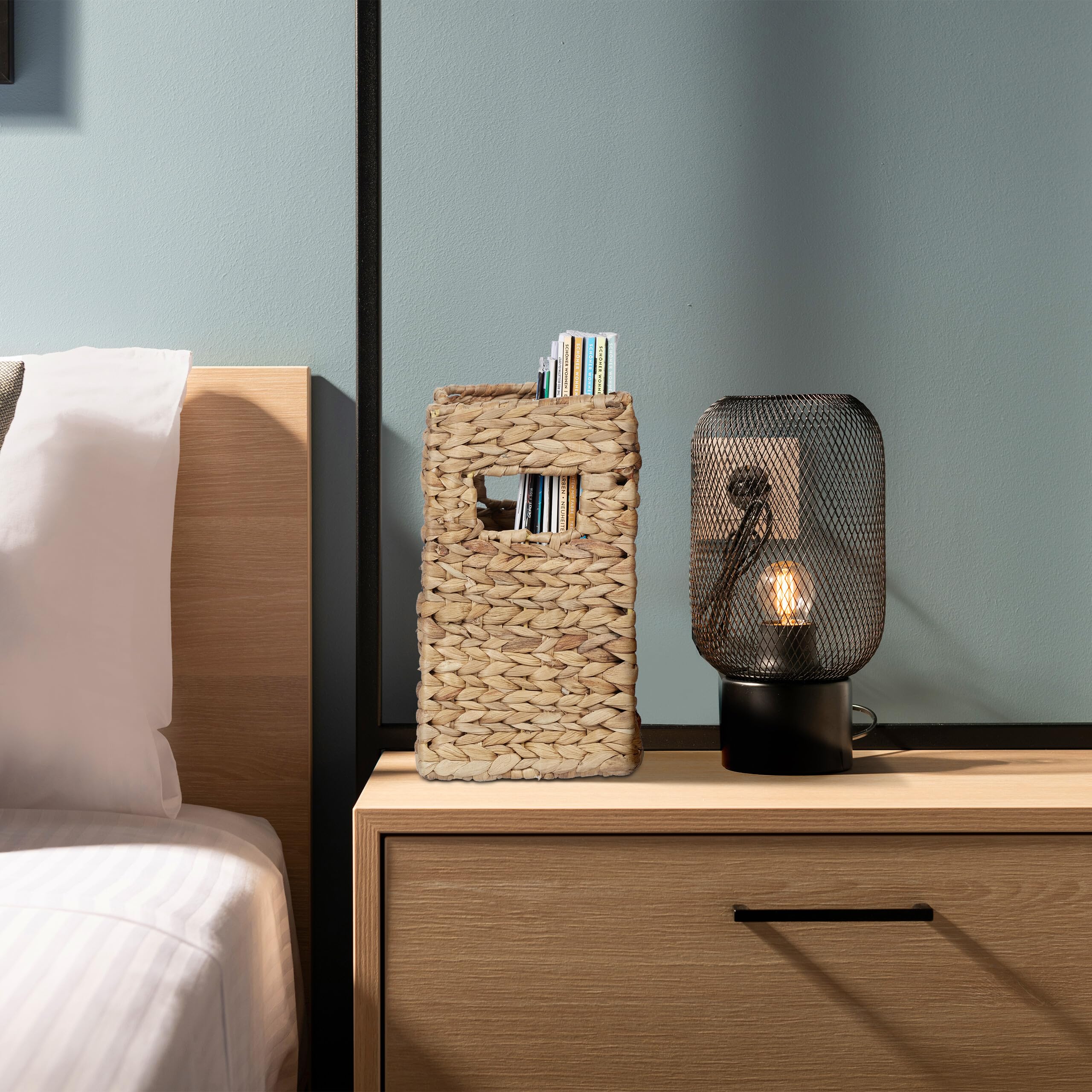 Relaxdays Range-revues, Jacinthe d’Eau, HxLxP : 25 x 34,5 x 15,5 cm, Rangement tressé, Organiseur, Nature