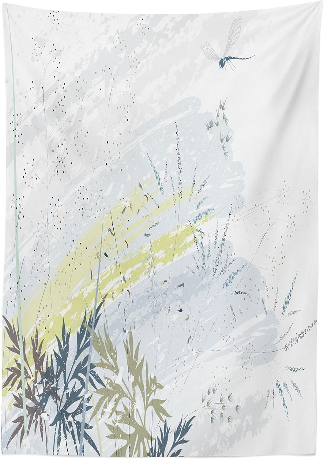 Ambesonne Dragonfly Tablecloth, Wild Herb Grass Field Distressed Background with Dragonflies Lifestyle Graphic, Rectangular Table Cover for Dining Room Kitchen Decor, 60" X 90", Green Grey 60" X 90" Green Grey