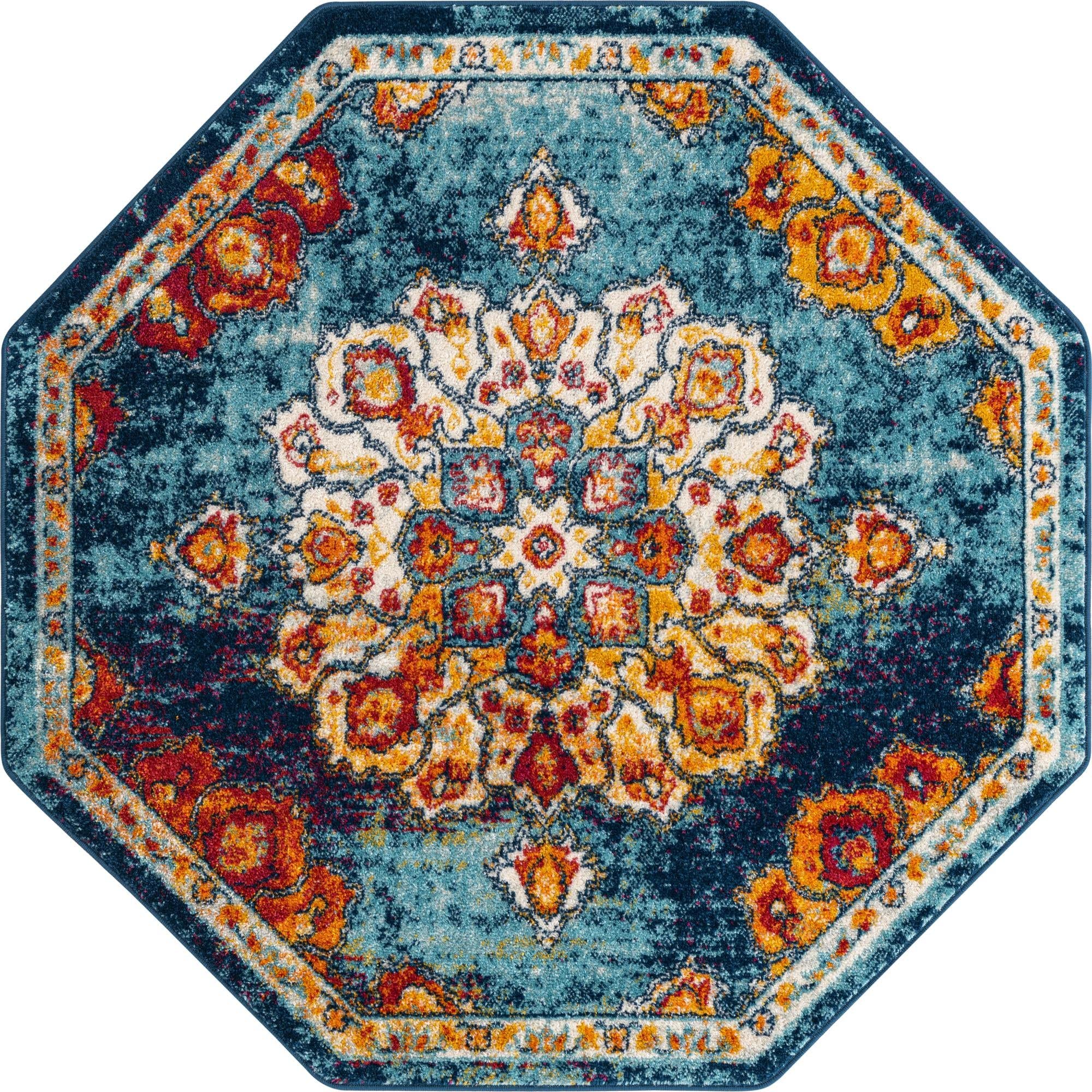 Rugs.com Parker Collection Rug – 5 Ft Octagon Multi Medium Rug Perfect for Living Rooms, Kitchens, Entryways