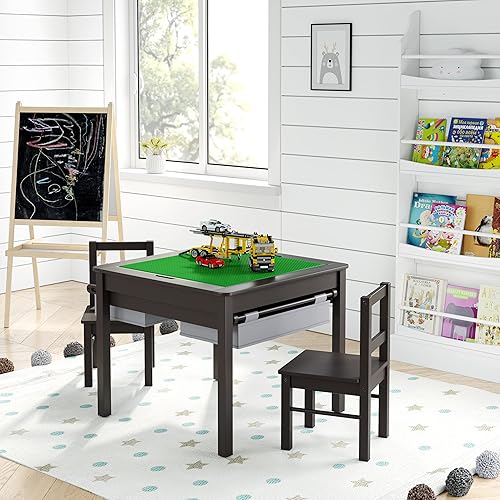 Miniatura 3 de UTEX - Juego de mesa de actividades y 2 sillas 2 en 1 para niños, juego con almacenamiento, Madera