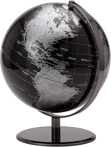 Torre & Tagus Globo de escritorio negro de 8 pulgadas para oficina y hogar en soporte de metal, globos terrestres para adultos como decoración del