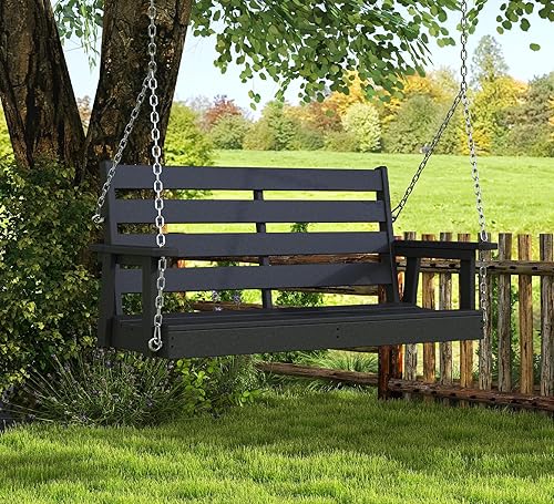 Miniatura 3 de GREENVINES Columpio de porche  51 pulgadas  Plástico HDPE  para patio al aire libre  Todo clima  Columpios de banco impermeables  con 4 cadenas de