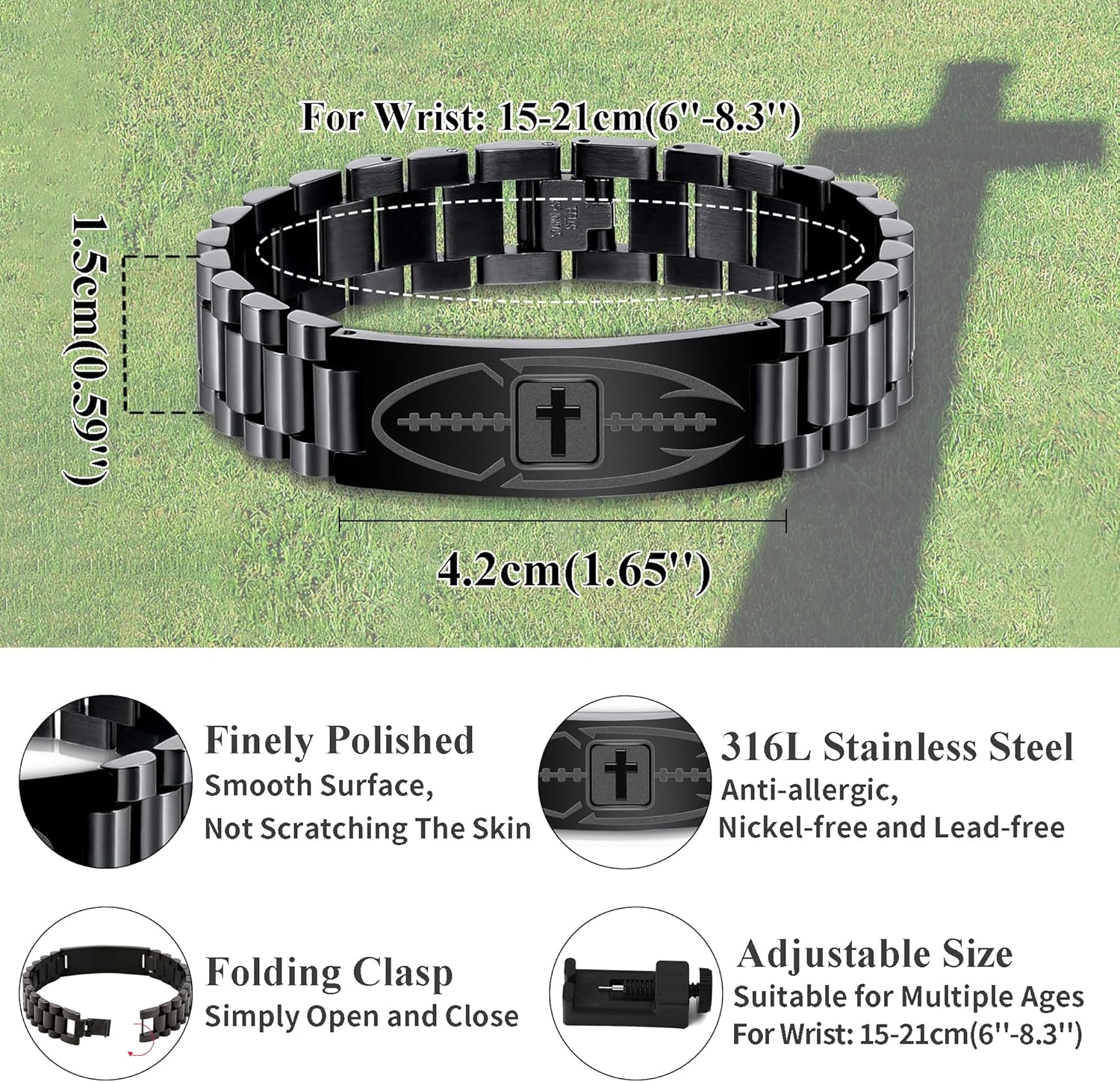 Easter Basket Stuffers-Football Gifts for Men Boys Youth Junior Coach Team Kids Player Football Bracelet Party Favors Accessories Religious Christian Bible Adjustable Stainless Steel Jewelry Gifts - Image 6