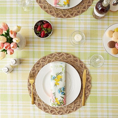 Miniatura 3 de DII Lemon Bliss - Colección de mesa de algodón a cuadros, mantel, redondo de 70 pulgadas