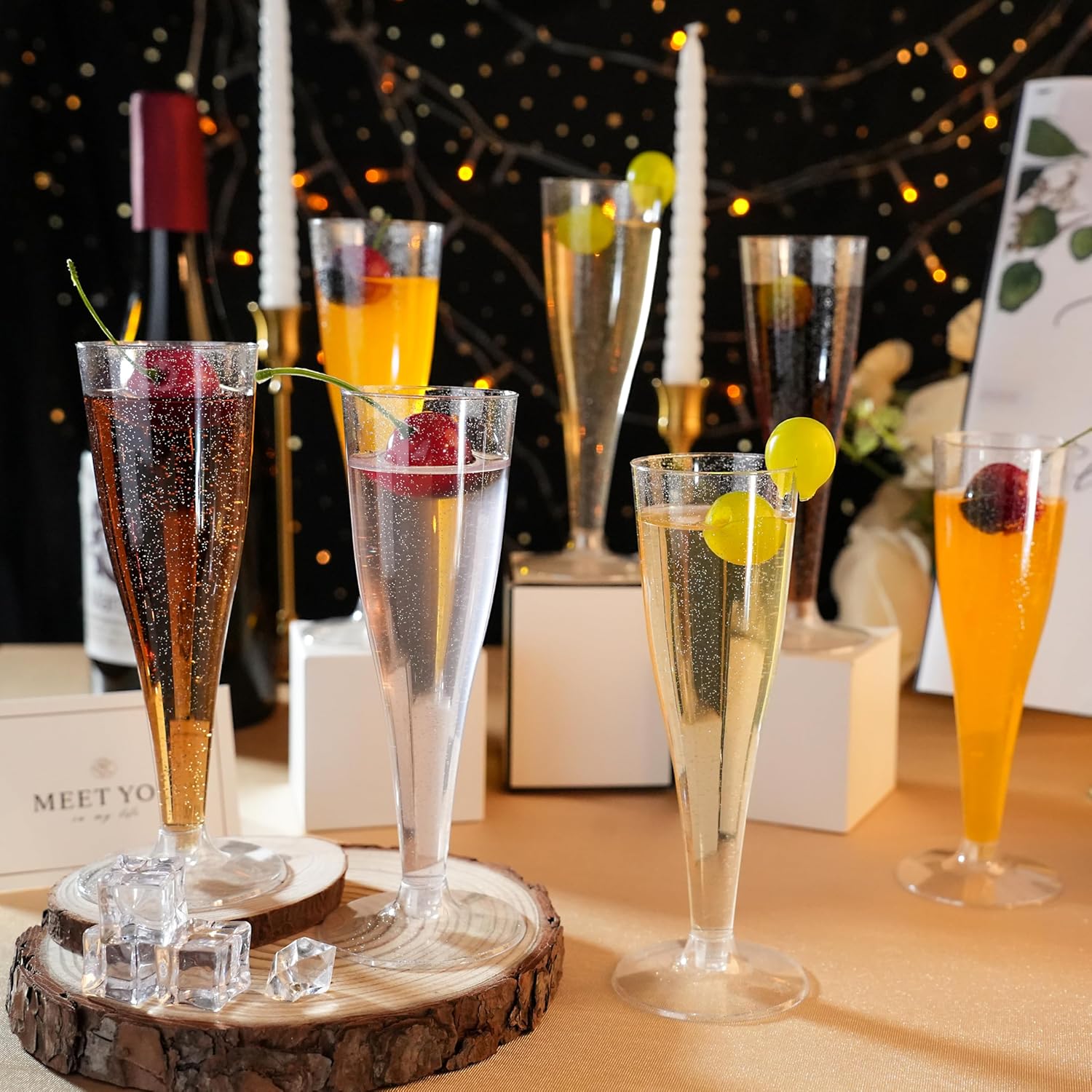 100 Pack Champagne Flutes Plastic, 4.5 oz Silver Glitter Plastic Disposable Stemware, Disposable Champagne Flutes for Party, Mimosa Bar, Wedding, Anniversary and Graduation - Image 4