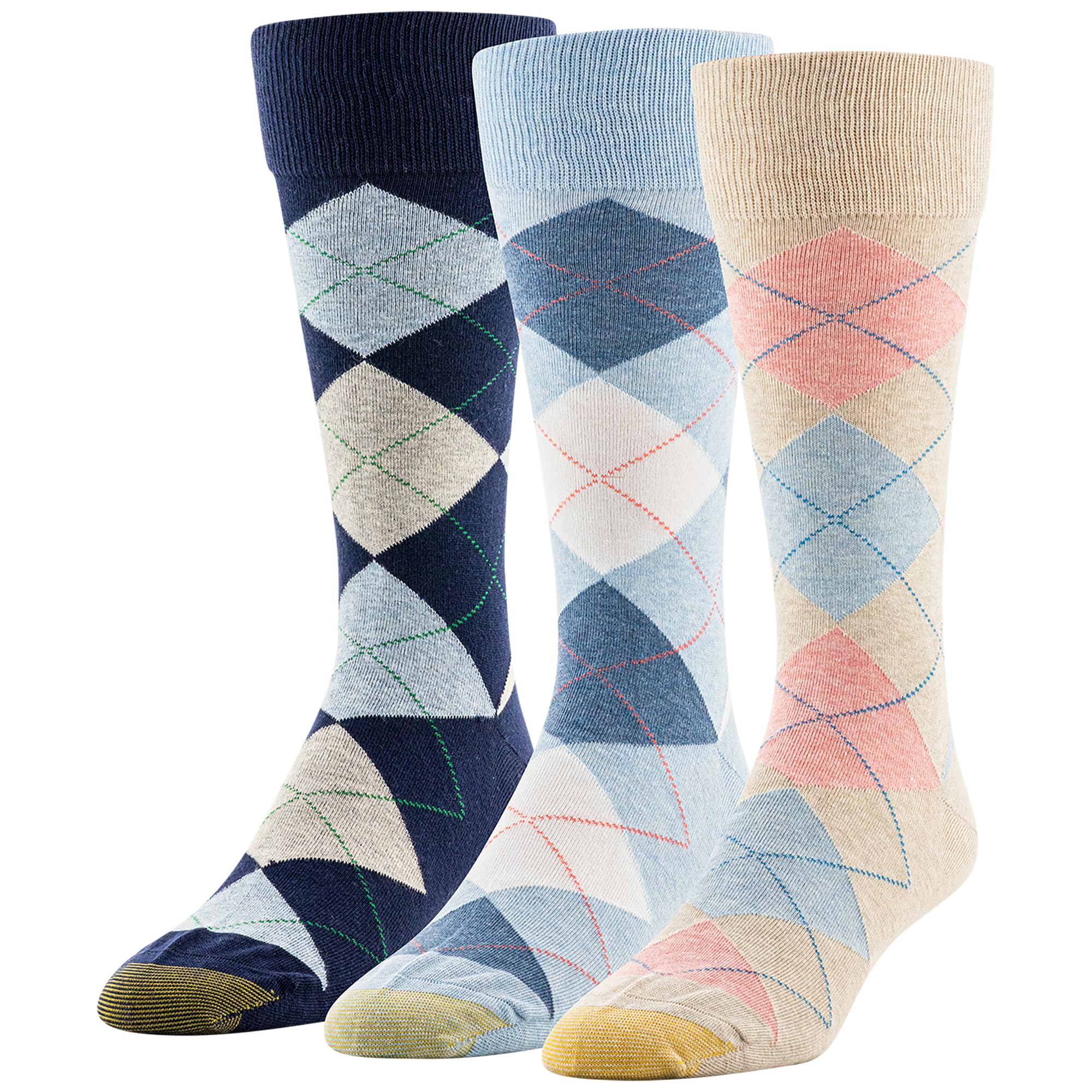 GOLDTOE mens Carlyle Argyle Crew Dress Socks, 3-pairs