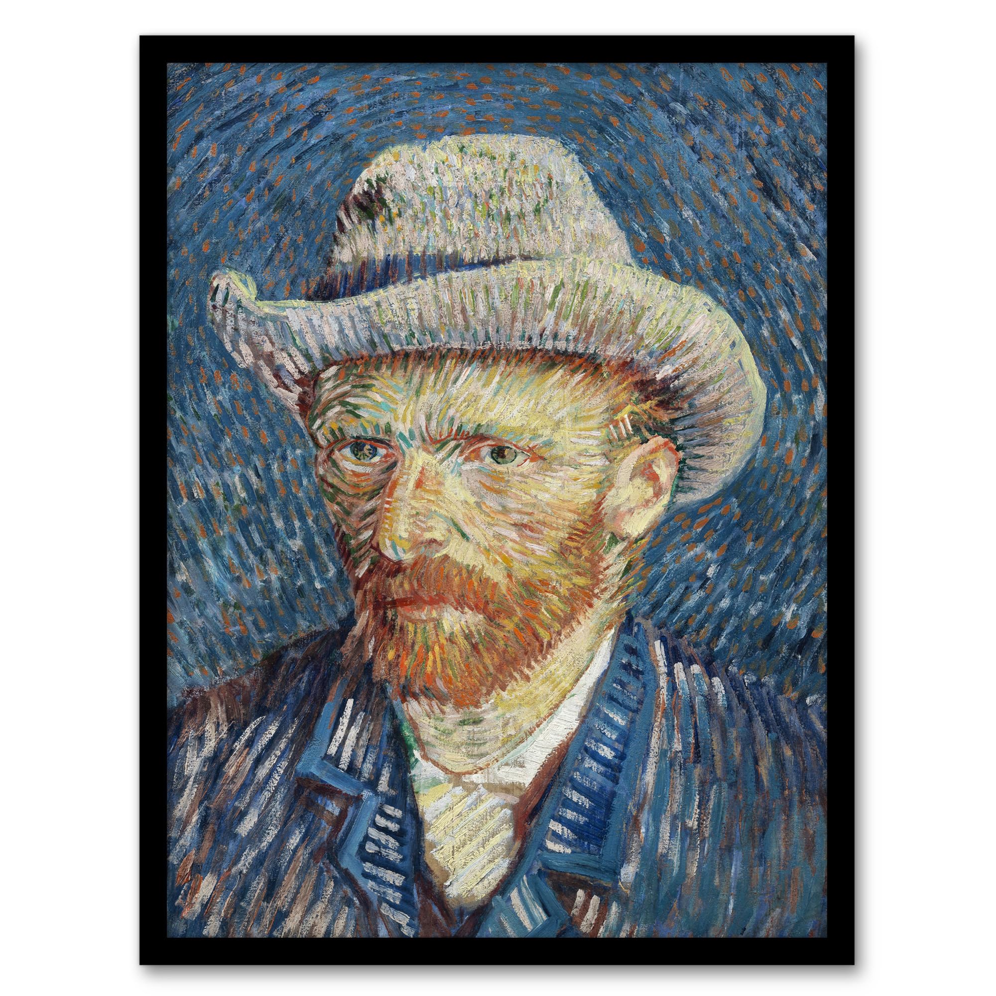 Artery8 Blue Vincent Van Gogh Self Portrait With Grey Felt Hat Framed Wall Art Print Home Décor A4