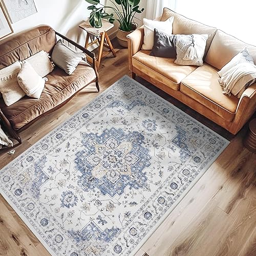 jinchan Alfombra de área de 4 x 6 pies, lavable, vintage, para interior, con estampado de medallón envejecido, alfombra suave, ligera, para cocina,
