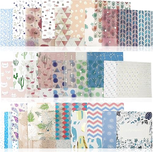 Bloc de papel rosa para álbum de recortes, 30 unidades, papel de aluminio en relieve, póster de origami azul transparente de 6 x 6 pulgadas,