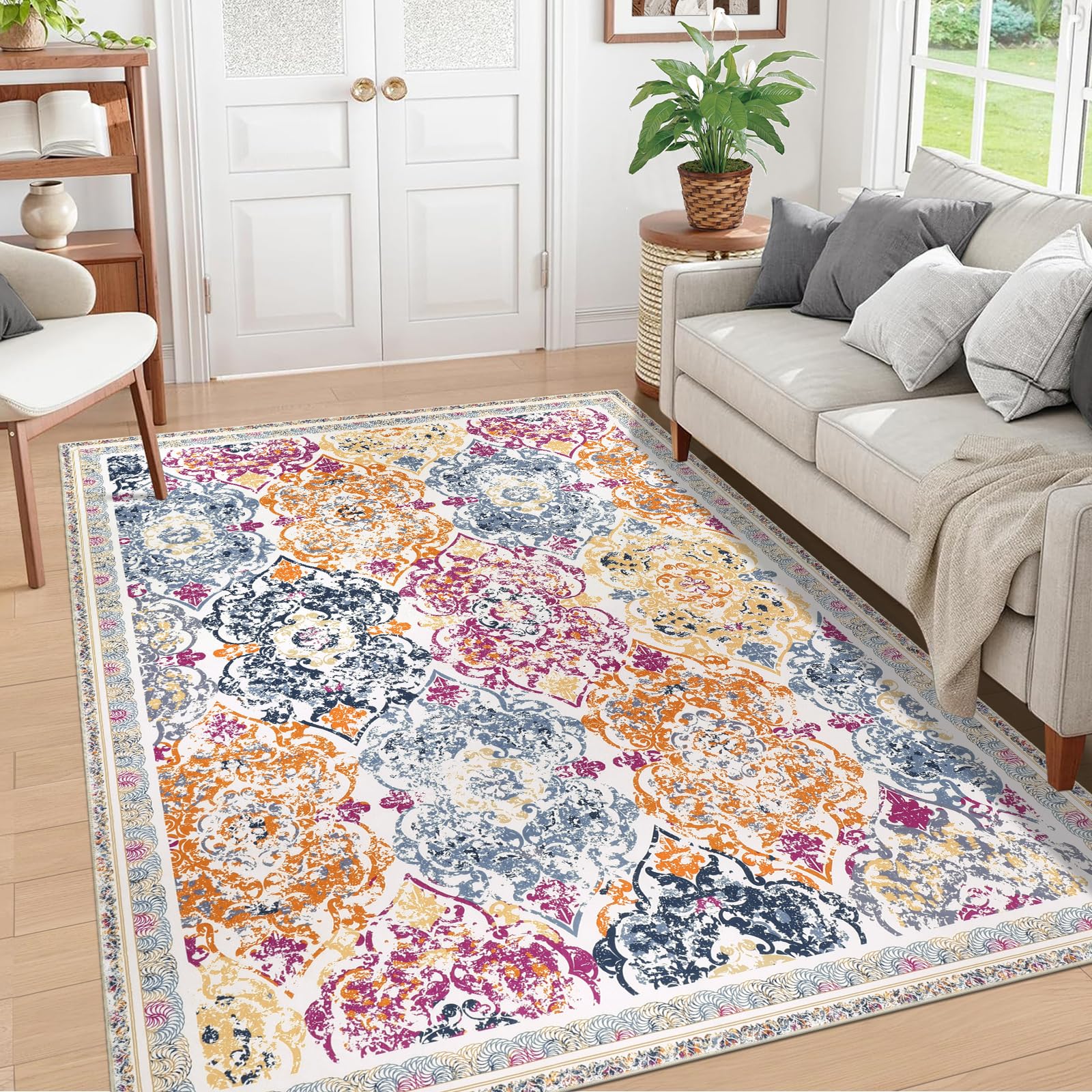 Enyhom Tappeto Salotto Lavabile in Lavatrice, 160 x 230 cm Boemia Tappeto Camera da Letto Morbido Tappeto Soggiorno Antiscivolo Tappeti per Interni, Sala da Pranzo, Salotto, Cameretta