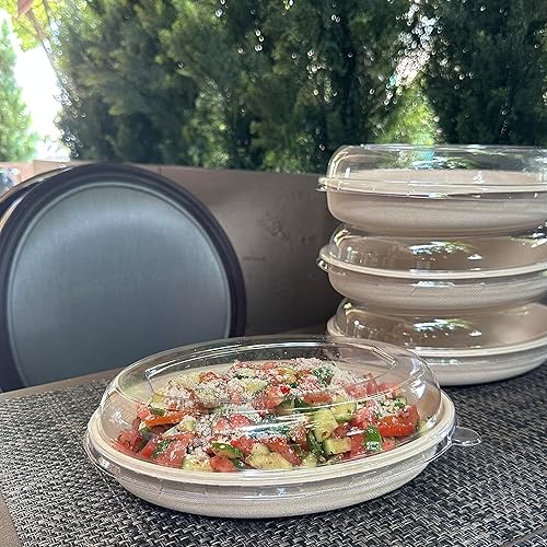 Miniatura 8 de Cuencos de burrito ovalados desechables de fibra compostable de 32 onzas con tapas de cúpula, resistentes, ecológicos, bagazo natural sin blanquear,