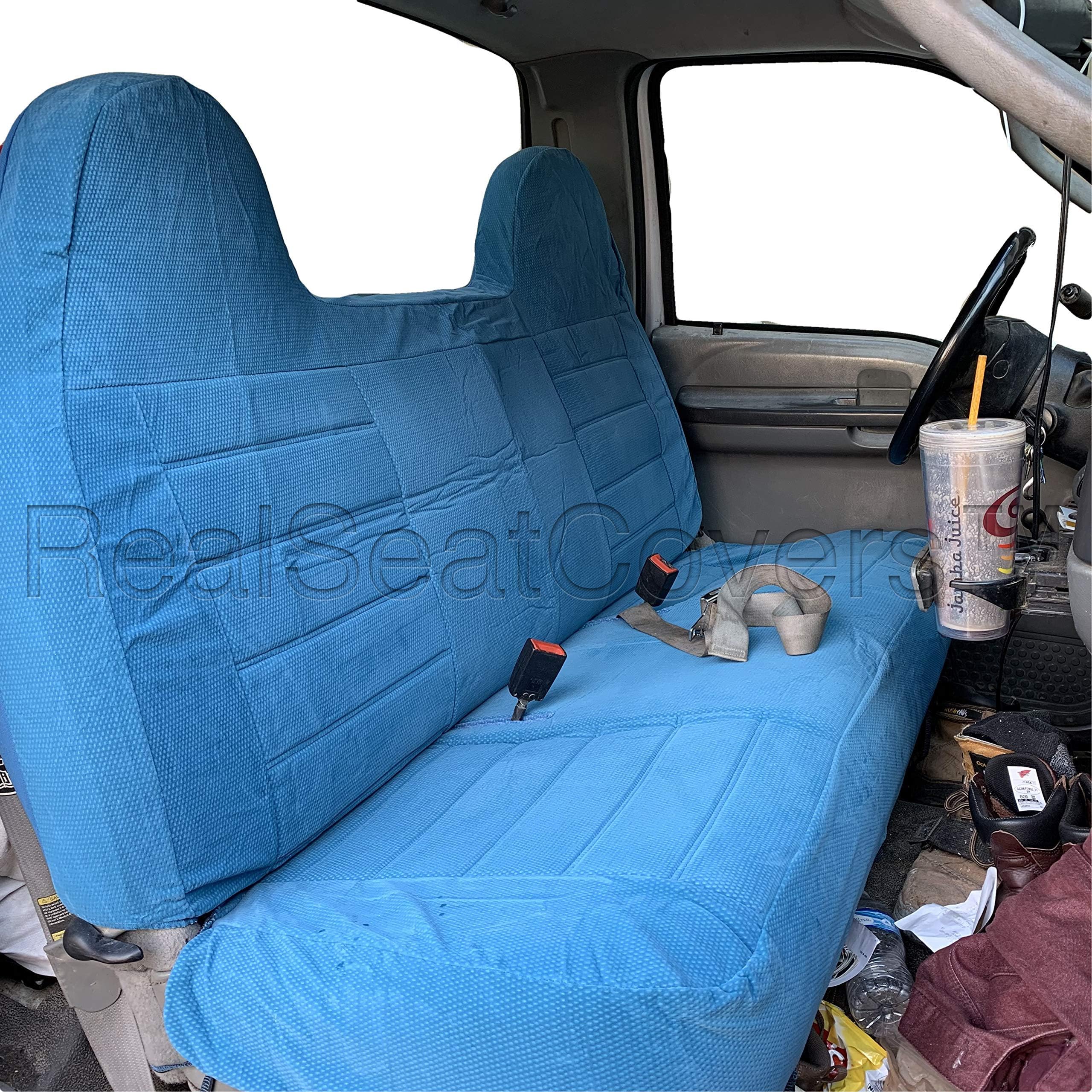 RealSeatCovers for Pickup Front Solid Bench Thick F23 RealSeatCoverss High Back Belt Cutout Custom Made Seat Cover for 1992-2010 Ford F-Series F150 - F550 (Blue)